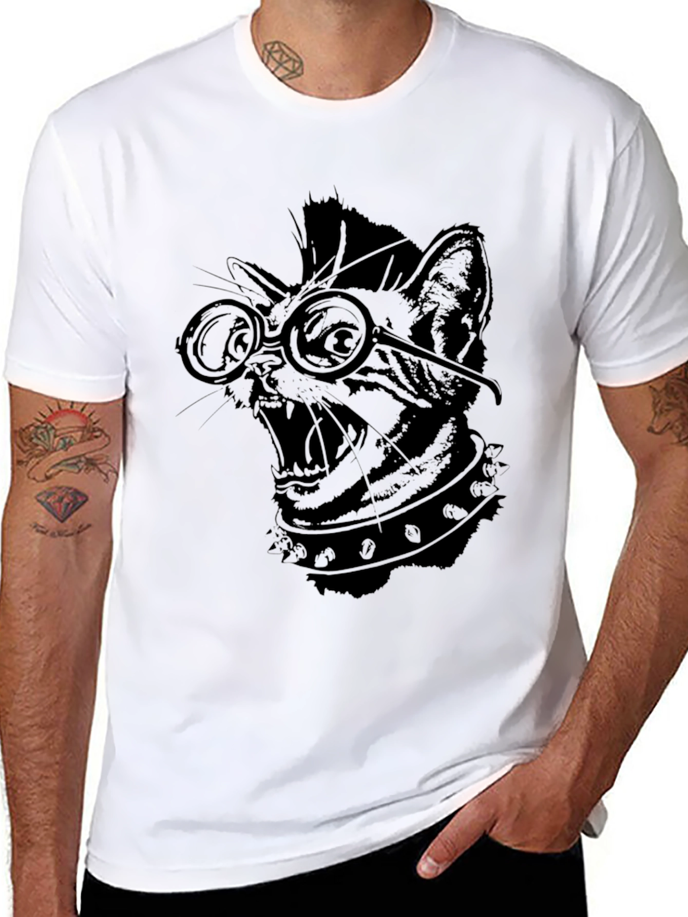 Punk Rock Cat T-Shirt - Black Graphic Tee