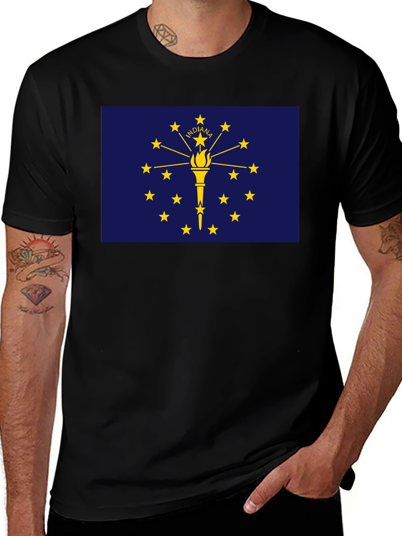 Indiana State Flag Graphic Tee - Black T-Shirt