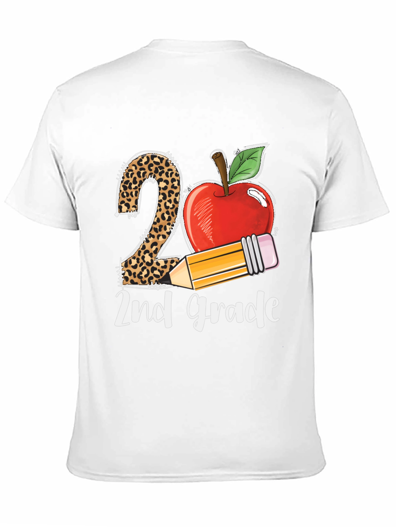 2nd Grade Teacher T-Shirt Apple Pencil Leopard Print