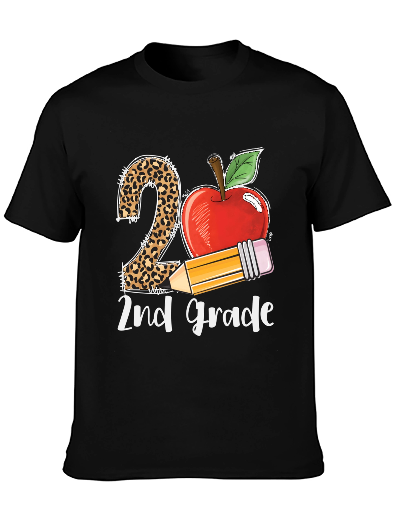 2nd Grade Teacher T-Shirt Apple Pencil Leopard Print