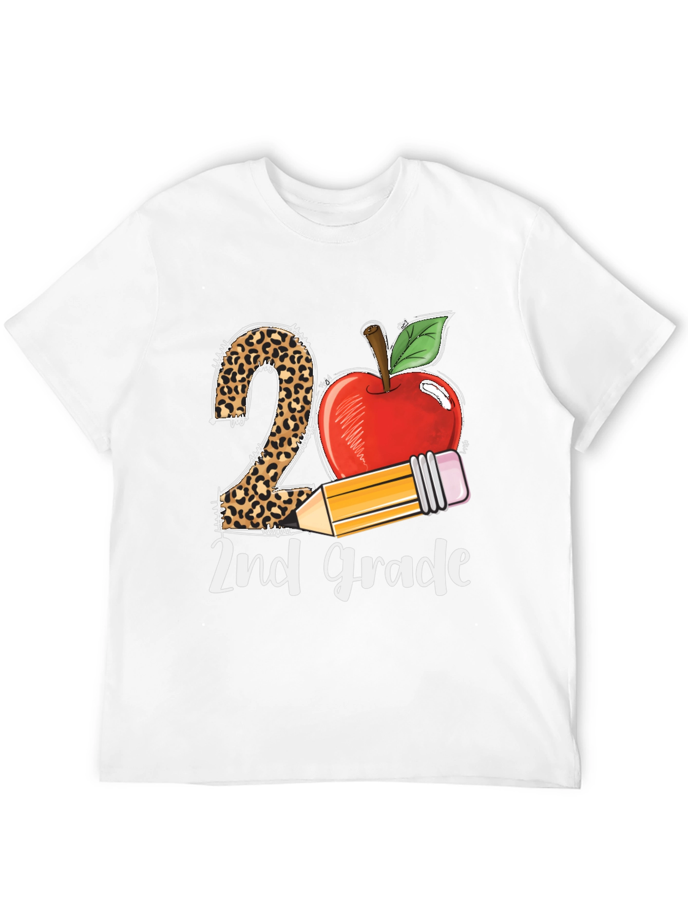 2nd Grade Teacher T-Shirt Apple Pencil Leopard Print