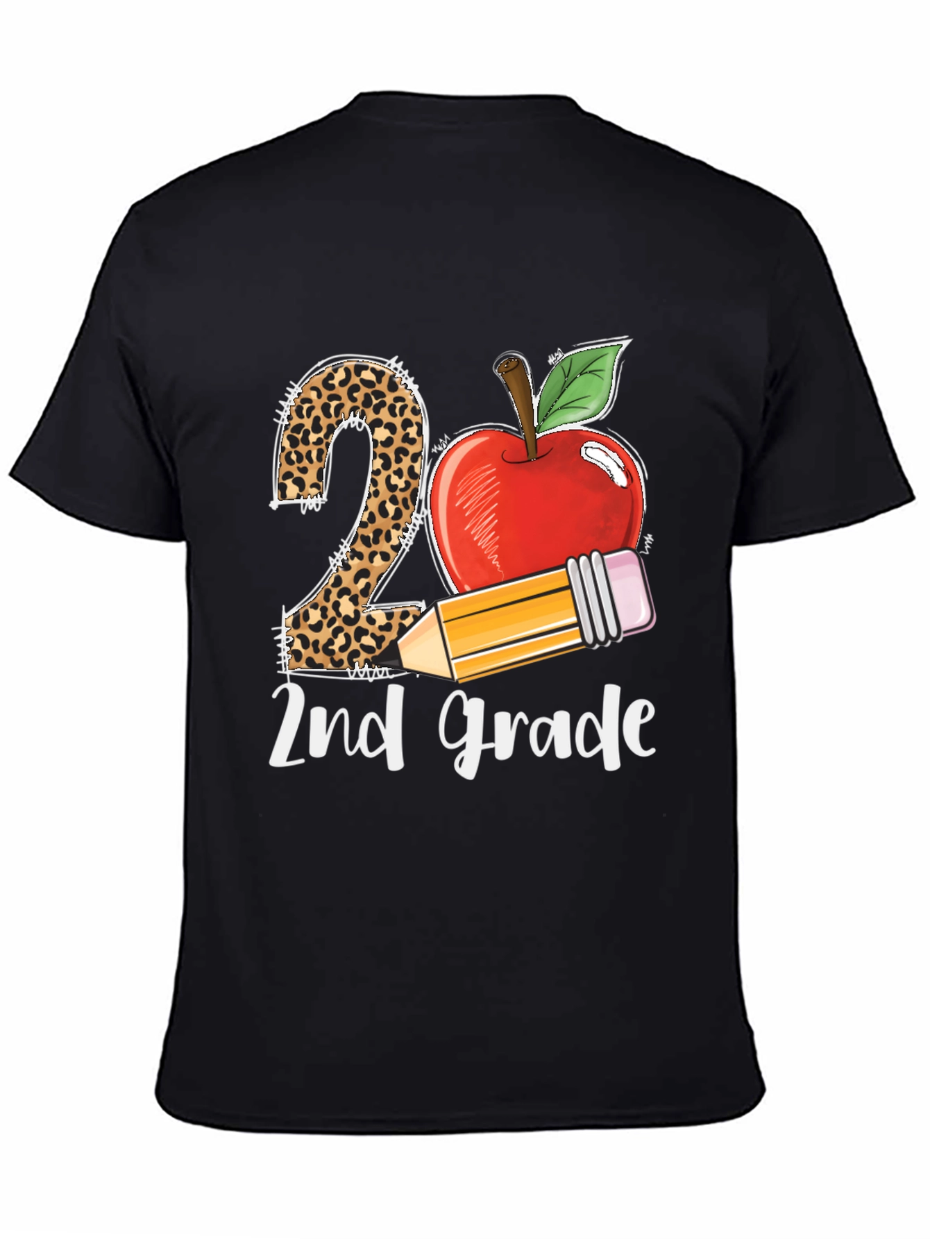 2nd Grade Teacher T-Shirt Apple Pencil Leopard Print