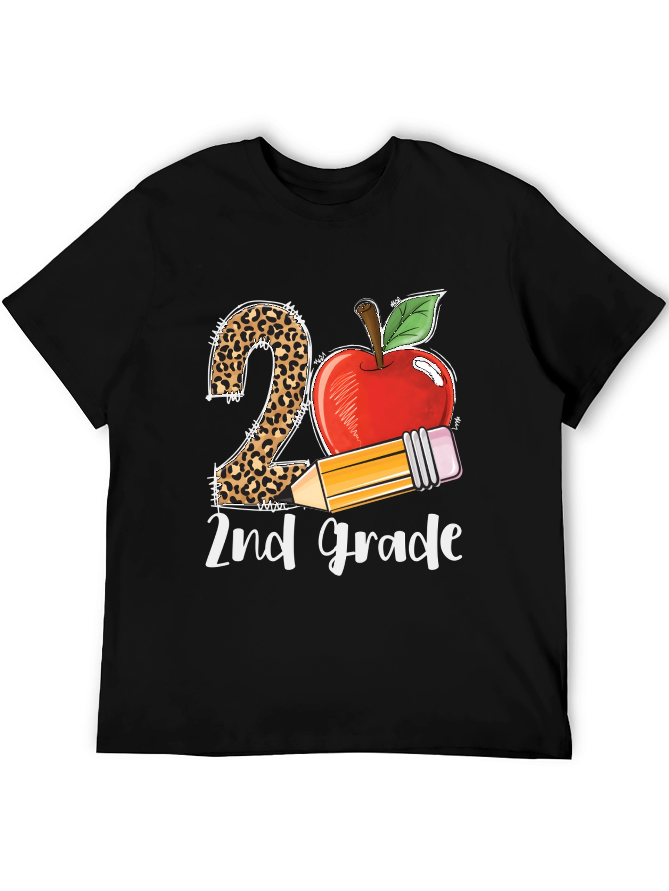 2nd Grade Teacher T-Shirt Apple Pencil Leopard Print