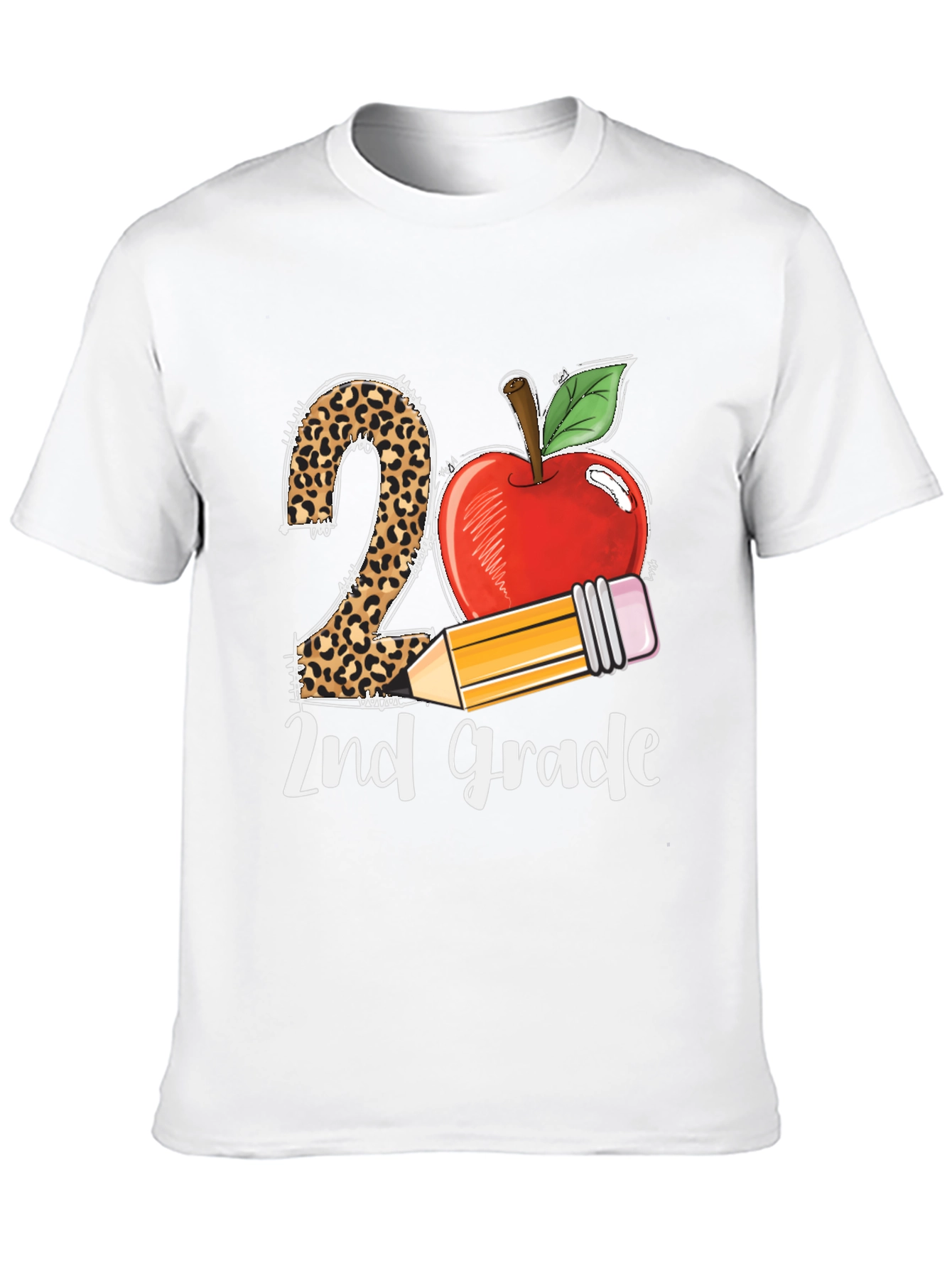 2nd Grade Teacher T-Shirt Apple Pencil Leopard Print