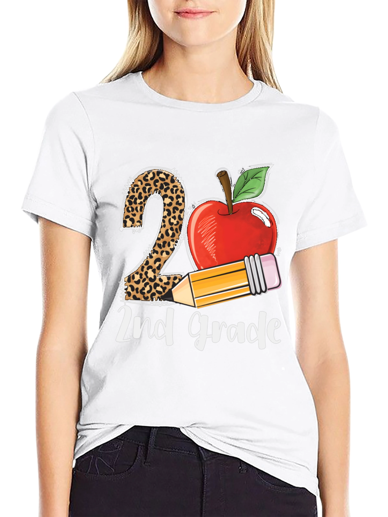 2nd Grade Teacher T-Shirt Apple Pencil Leopard Print