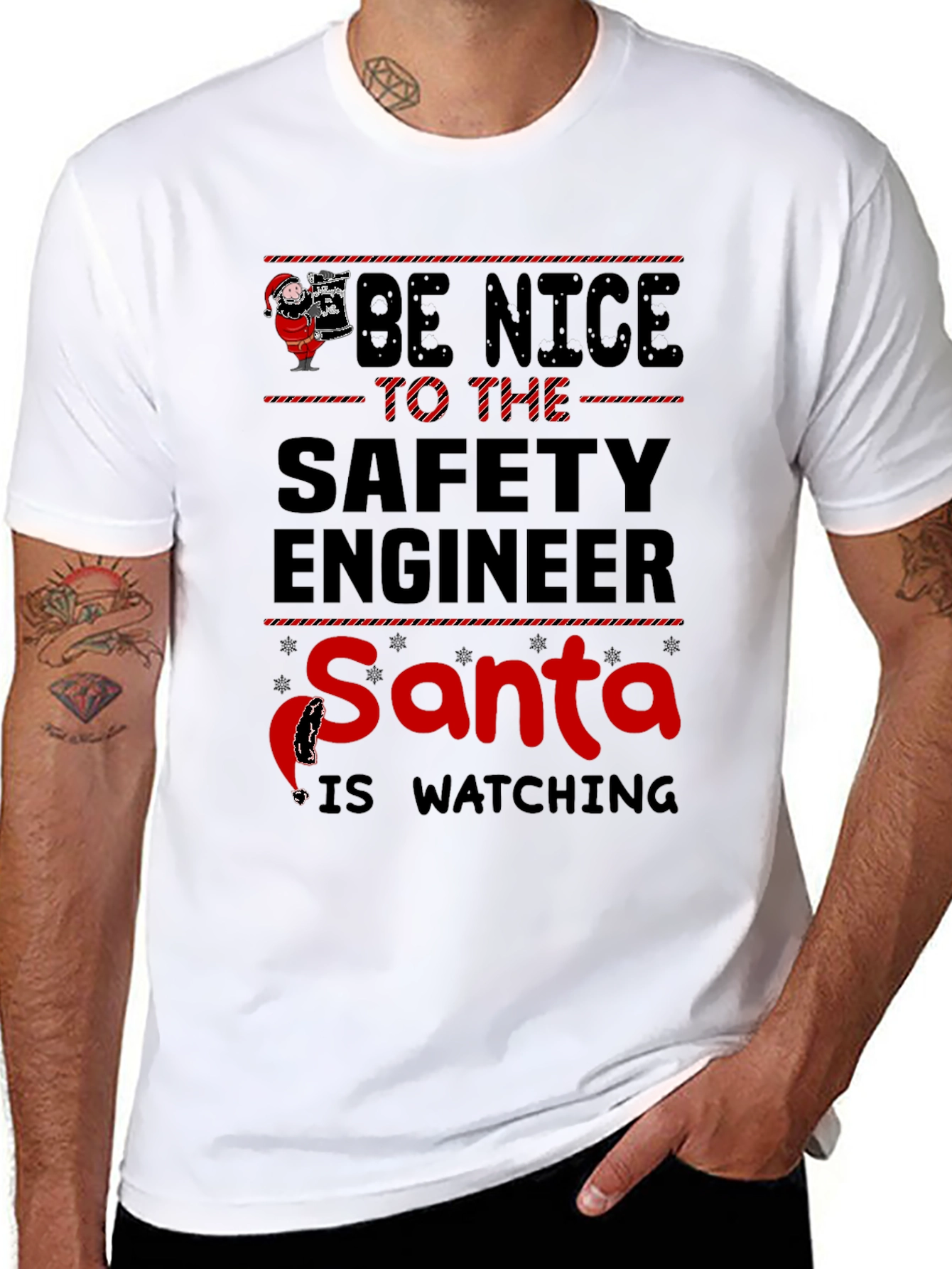 Funny Safety Engineer Santa Watching Christmas T-Shirt