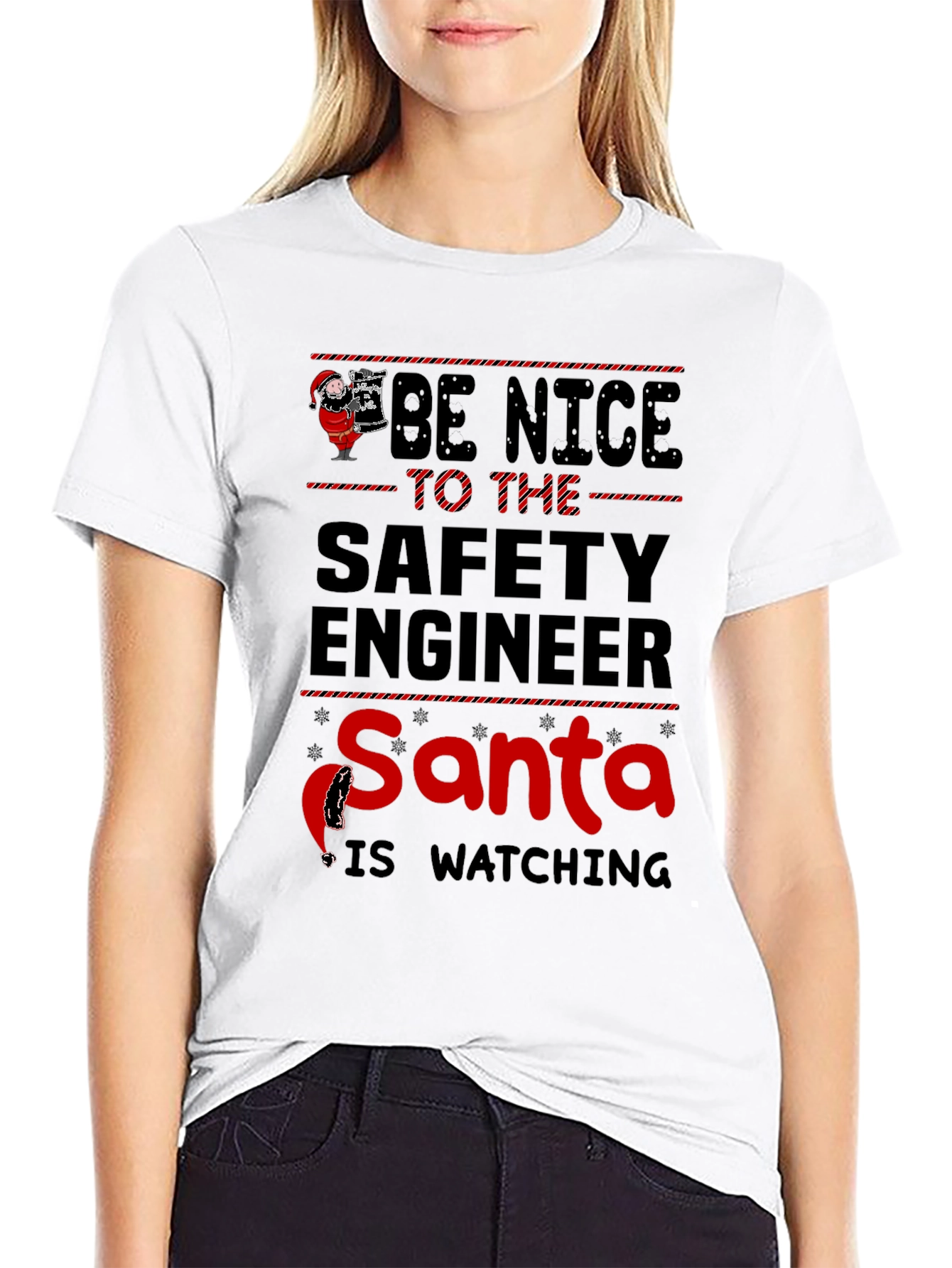 Funny Safety Engineer Santa Watching Christmas T-Shirt