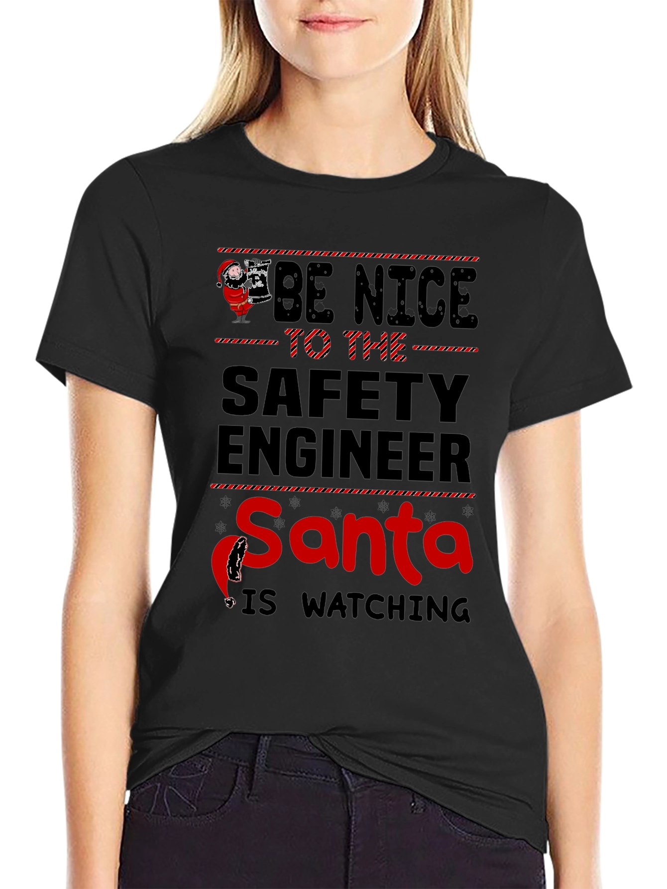 Funny Safety Engineer Santa Watching Christmas T-Shirt