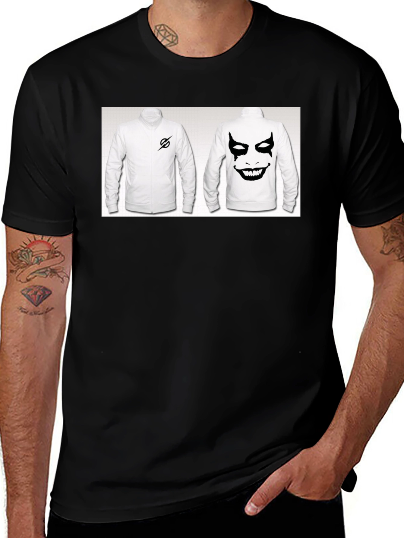 Black T-Shirt with Unique Jacket Print