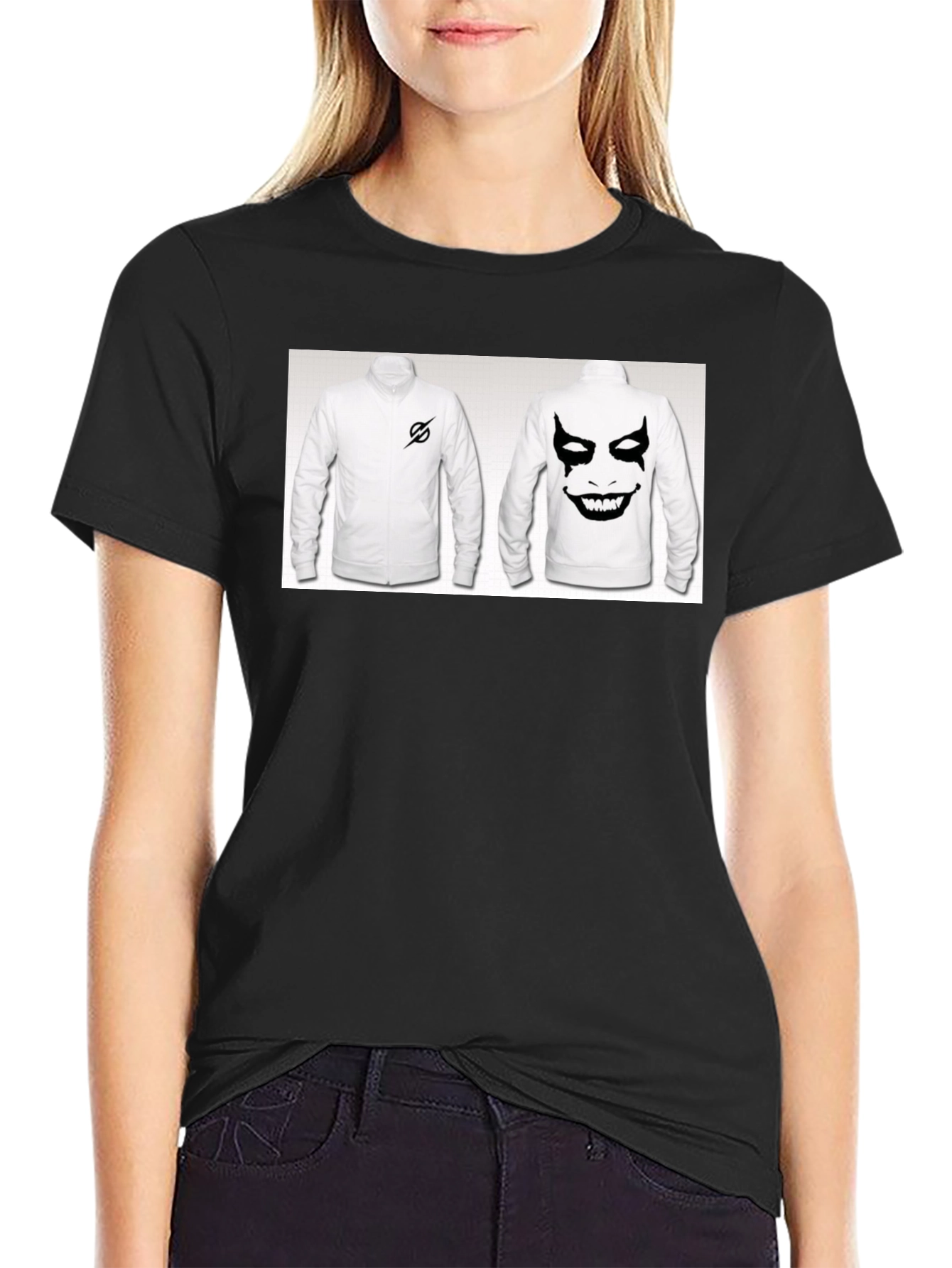 Black T-Shirt with Unique Jacket Print