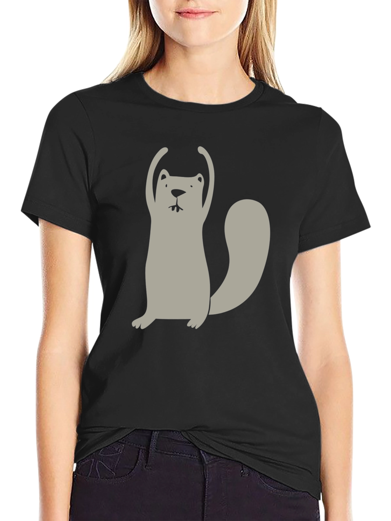 Funny Cartoon Beaver Black T-Shirt