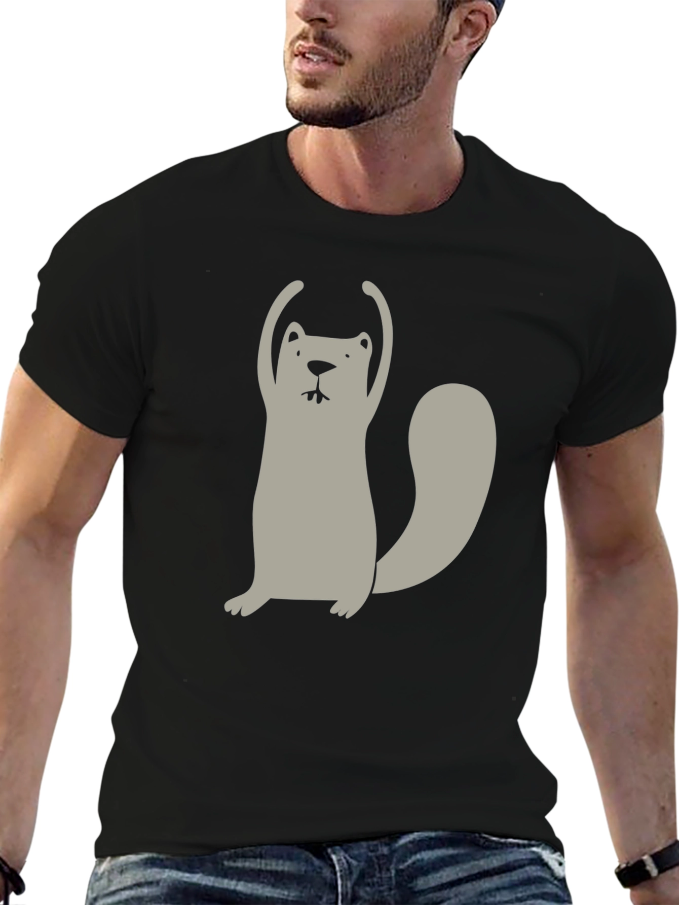 Funny Cartoon Beaver Black T-Shirt