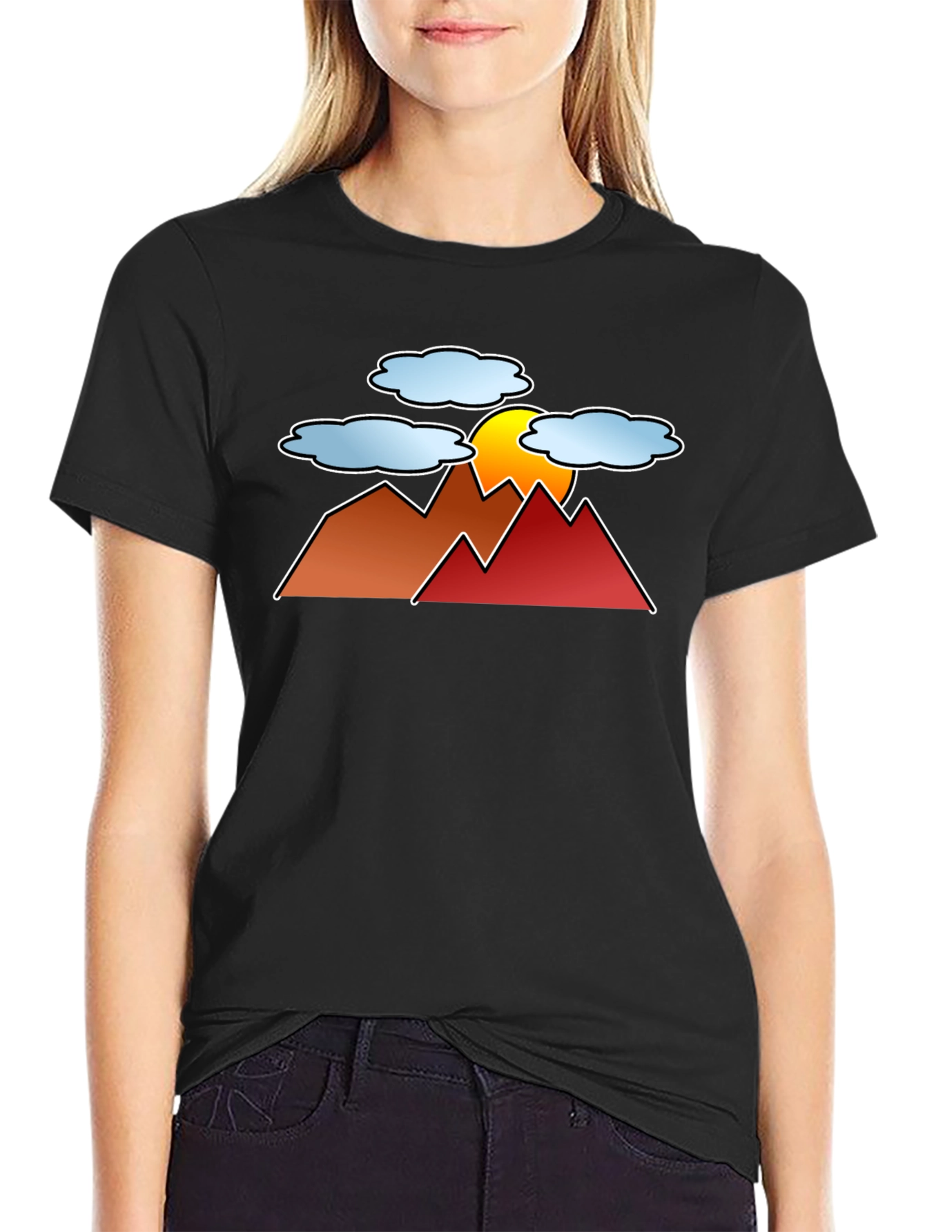 Sunset Mountain Graphic Tee - Black Casual T-Shirt