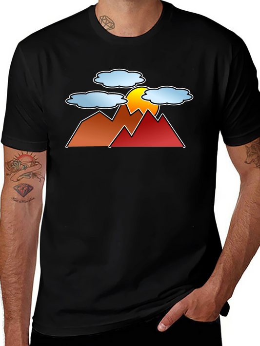 Sunset Mountain Graphic Tee - Black Casual T-Shirt