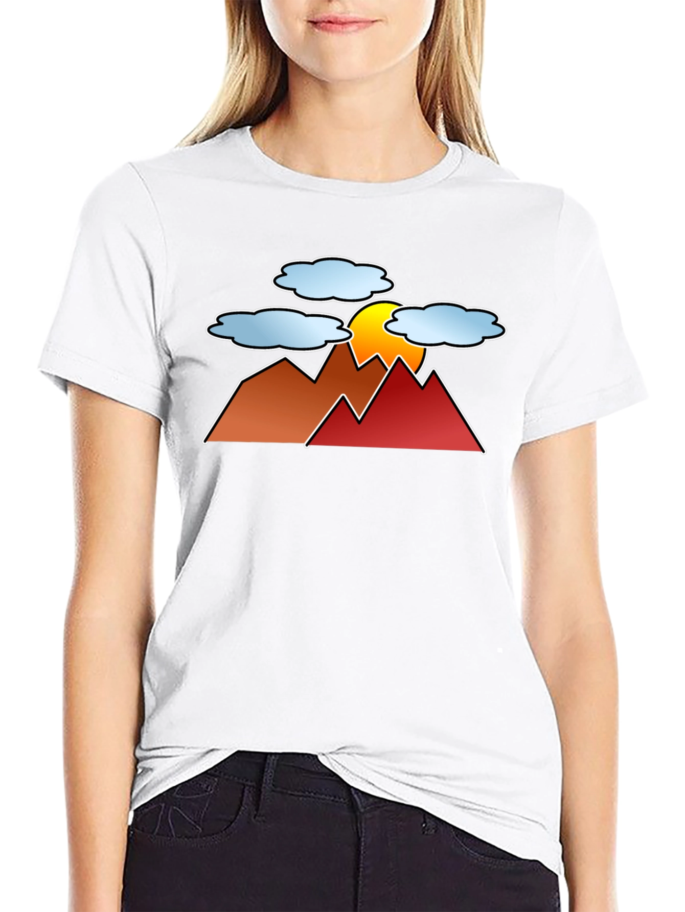 Sunset Mountain Graphic Tee - Black Casual T-Shirt