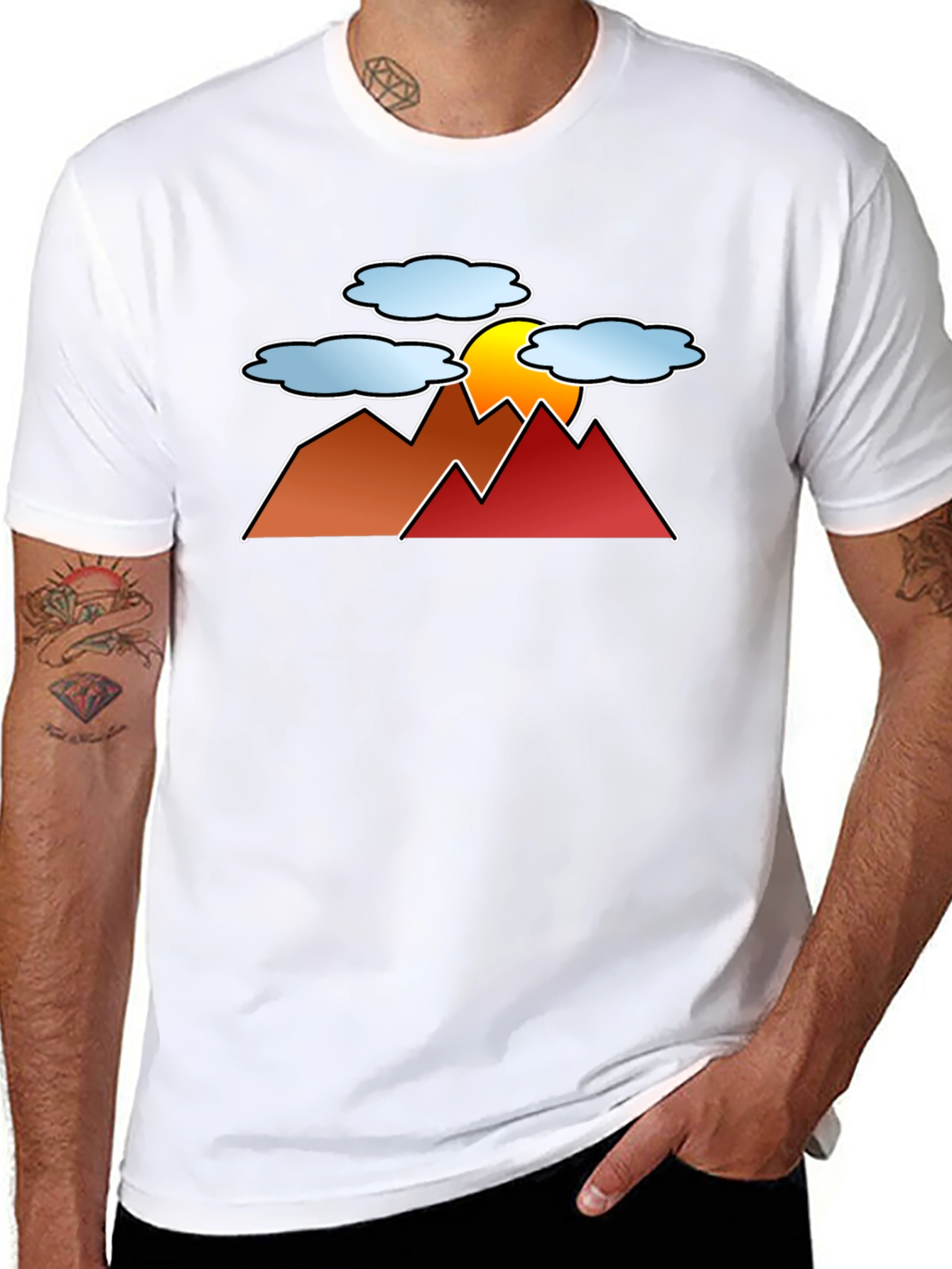 Sunset Mountain Graphic Tee - Black Casual T-Shirt