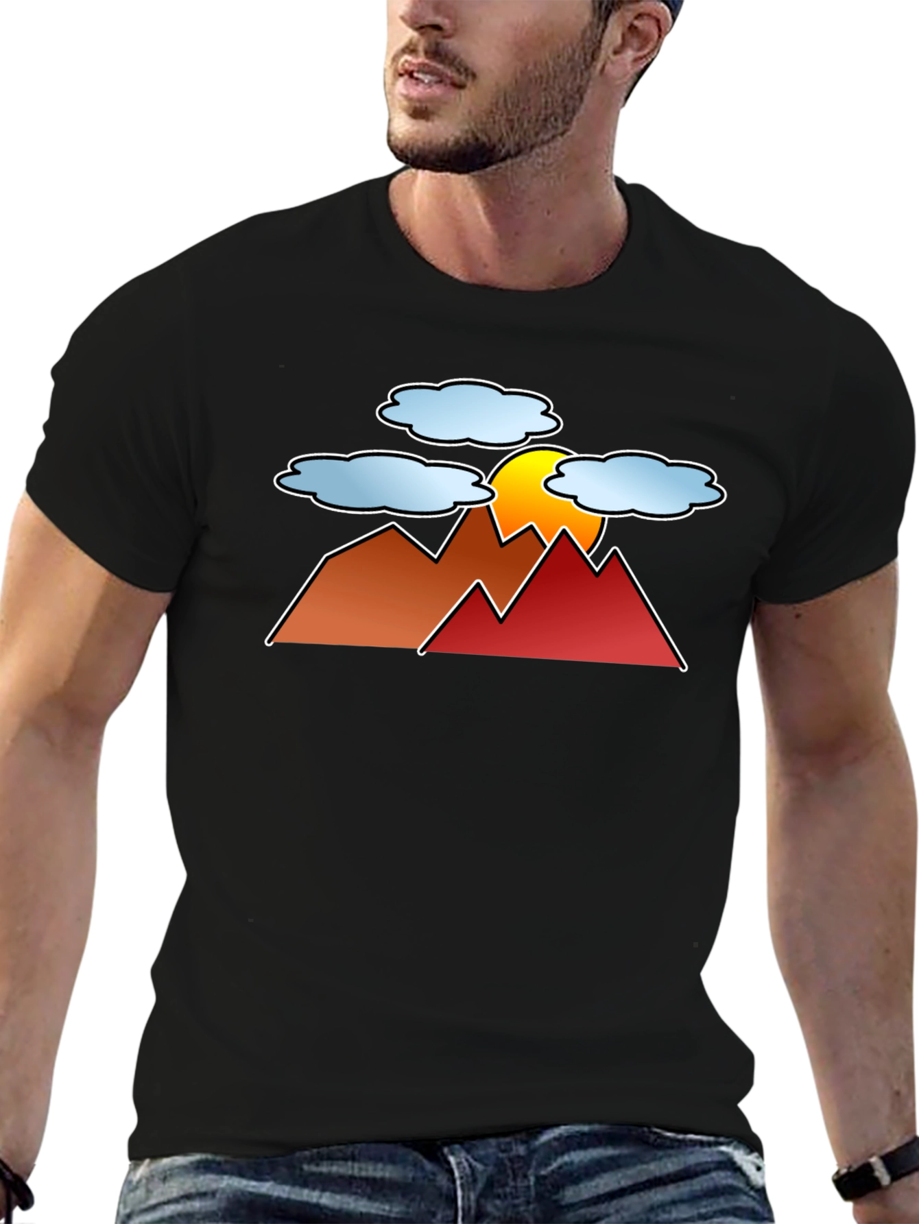 Sunset Mountain Graphic Tee - Black Casual T-Shirt