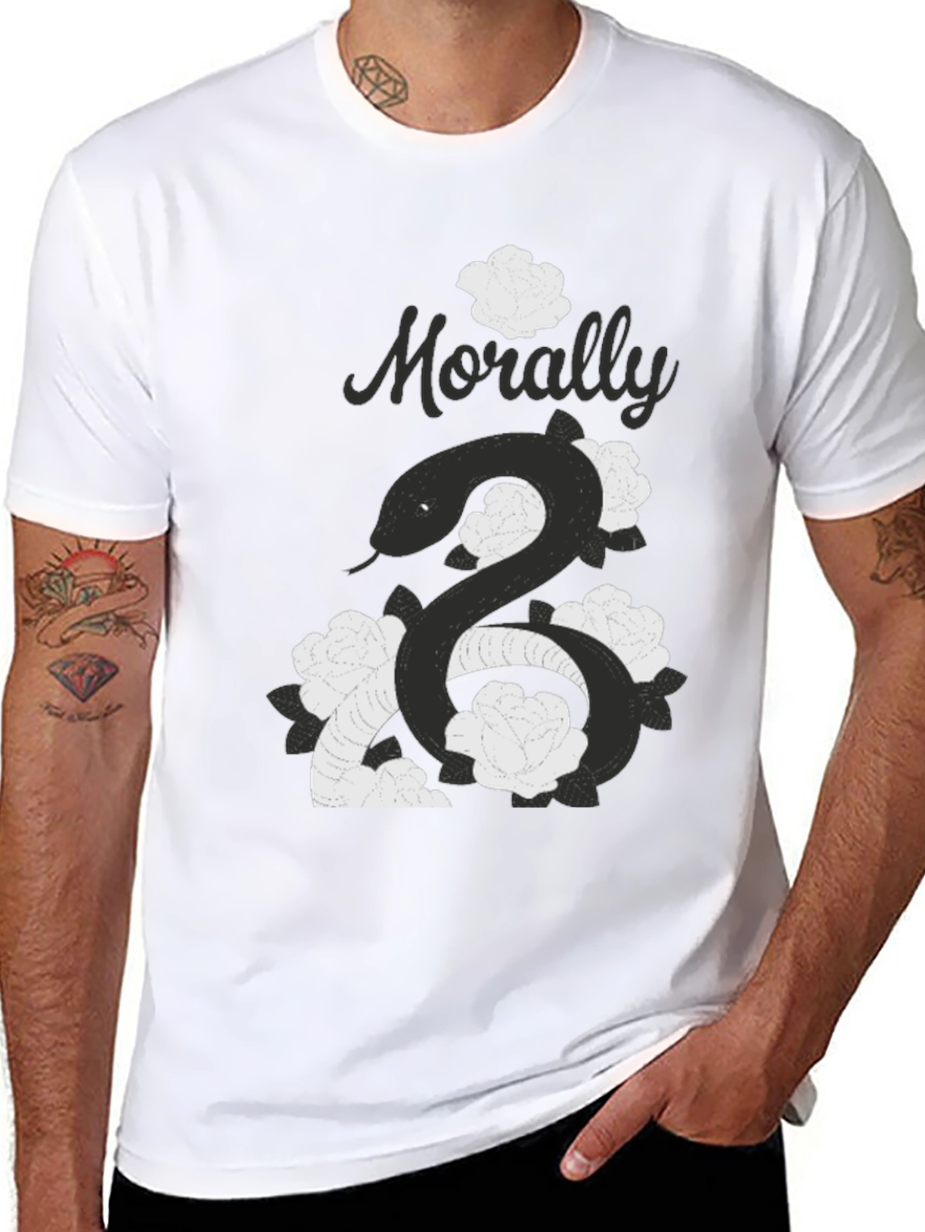Morally Grey Snake & Roses Graphic T-Shirt