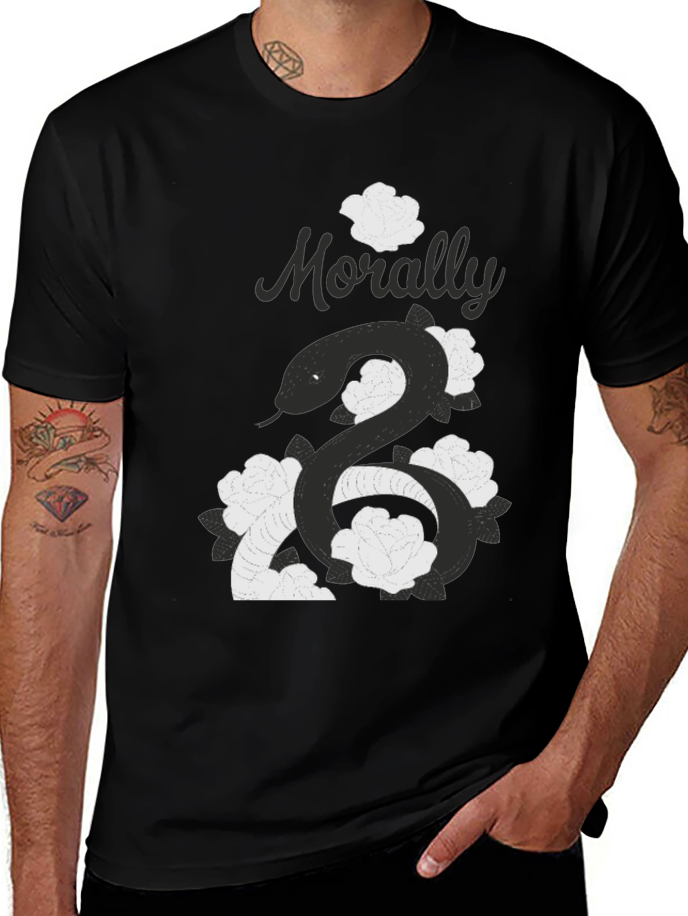 Morally Grey Snake & Roses Graphic T-Shirt
