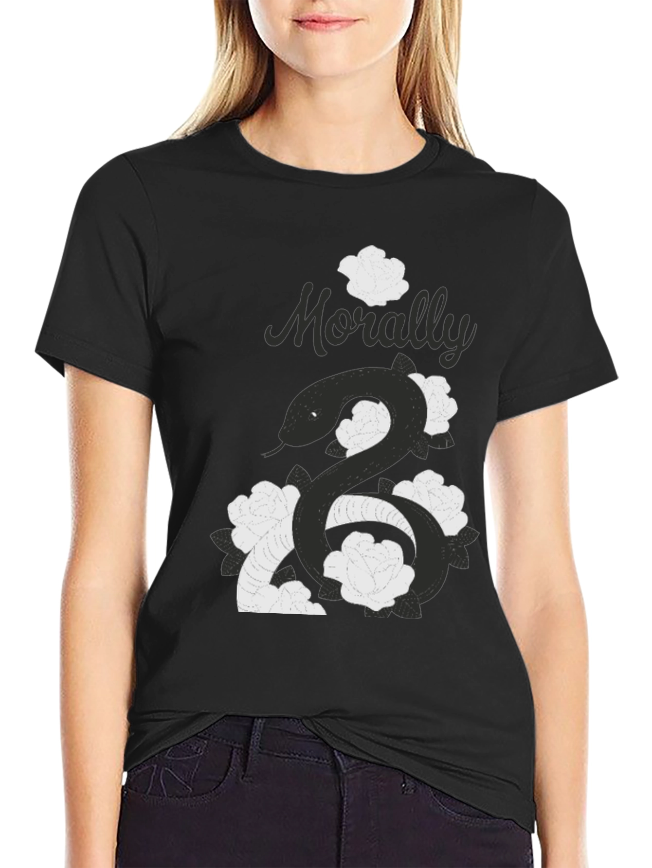 Morally Grey Snake & Roses Graphic T-Shirt