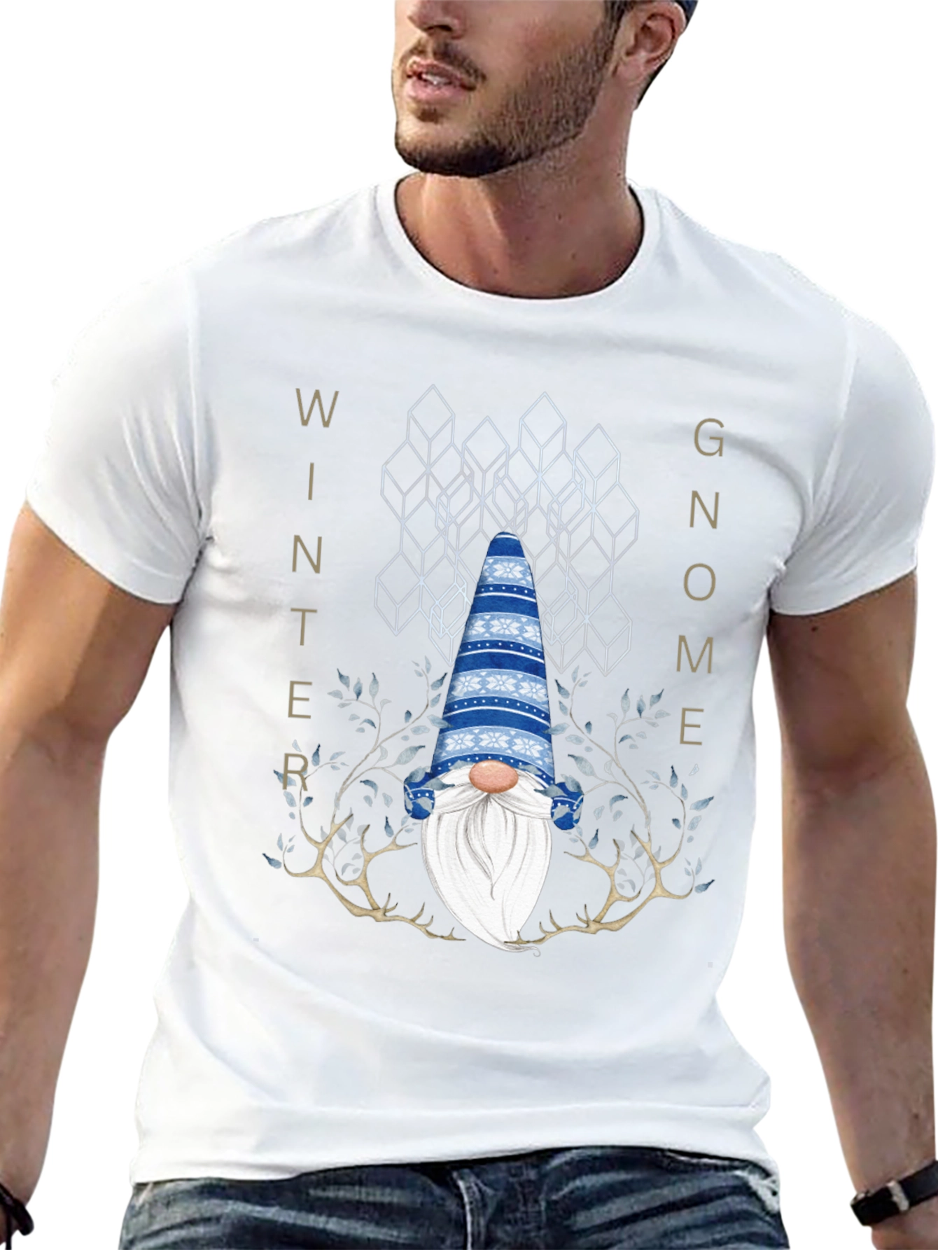 Winter Gnome Graphic Tee - Black Crew Neck