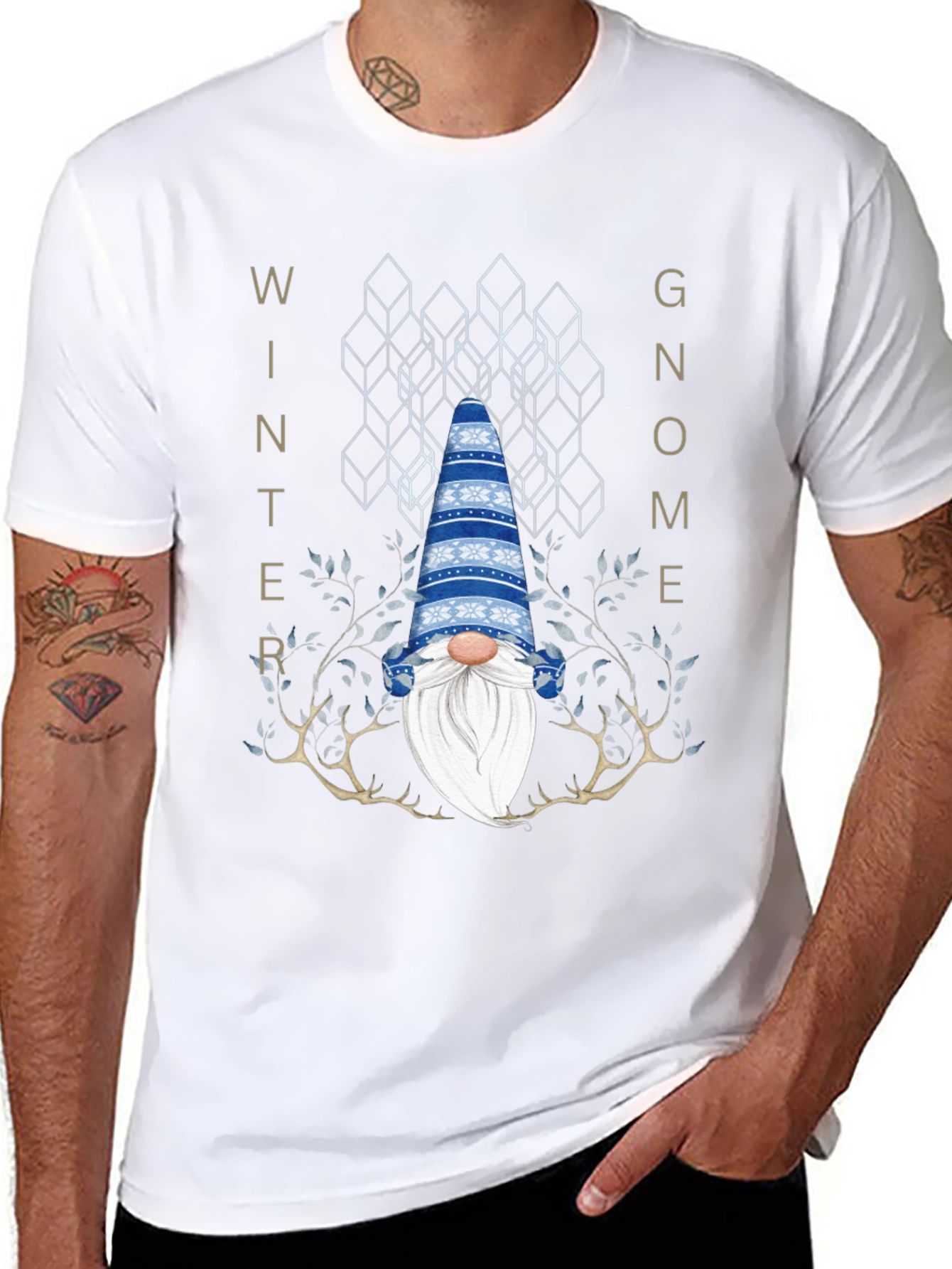 Winter Gnome Graphic Tee - Black Crew Neck