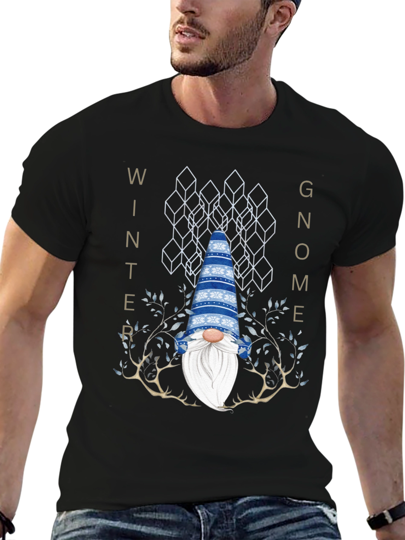 Winter Gnome Graphic Tee - Black Crew Neck