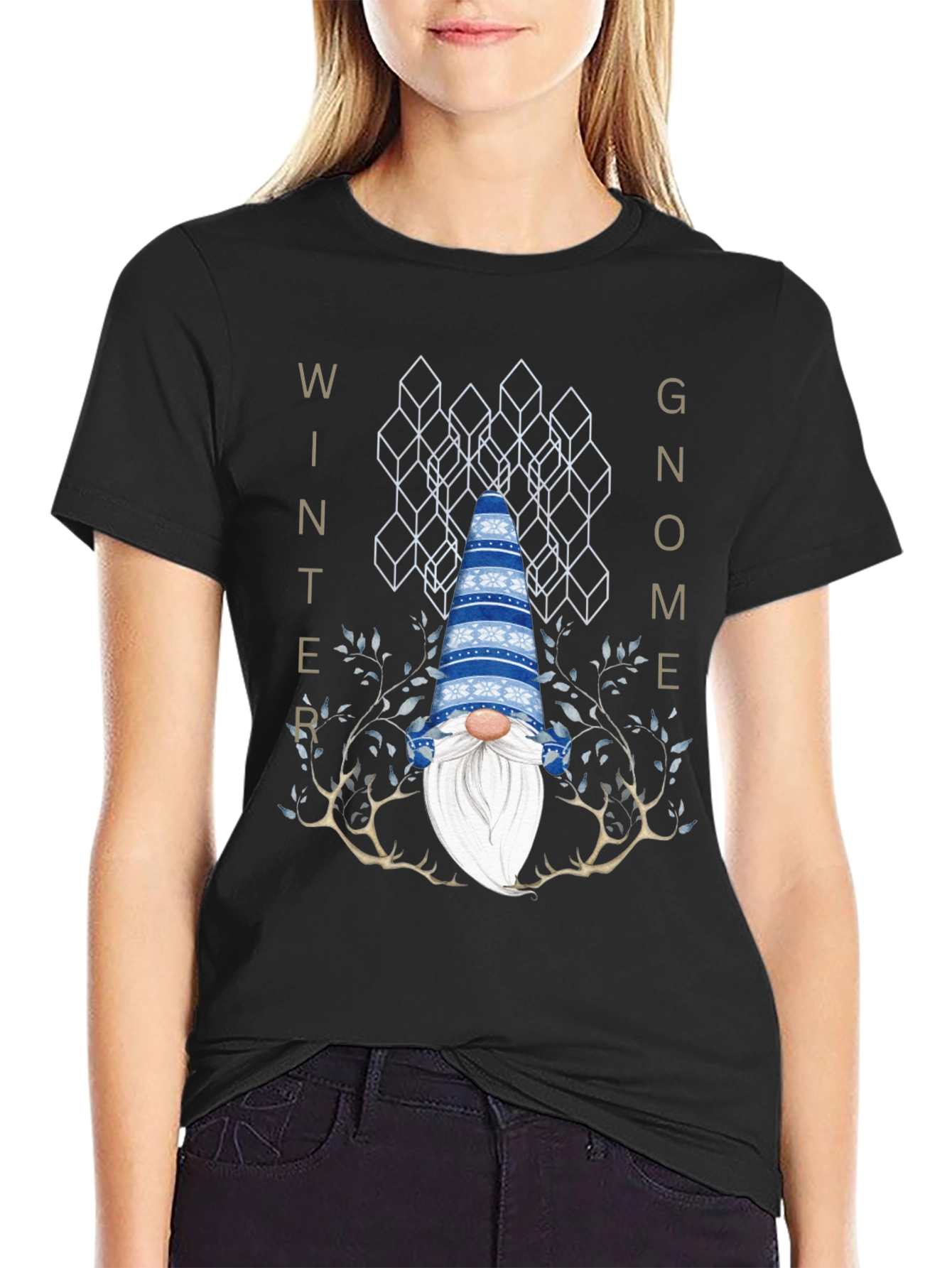 Winter Gnome Graphic Tee - Black Crew Neck