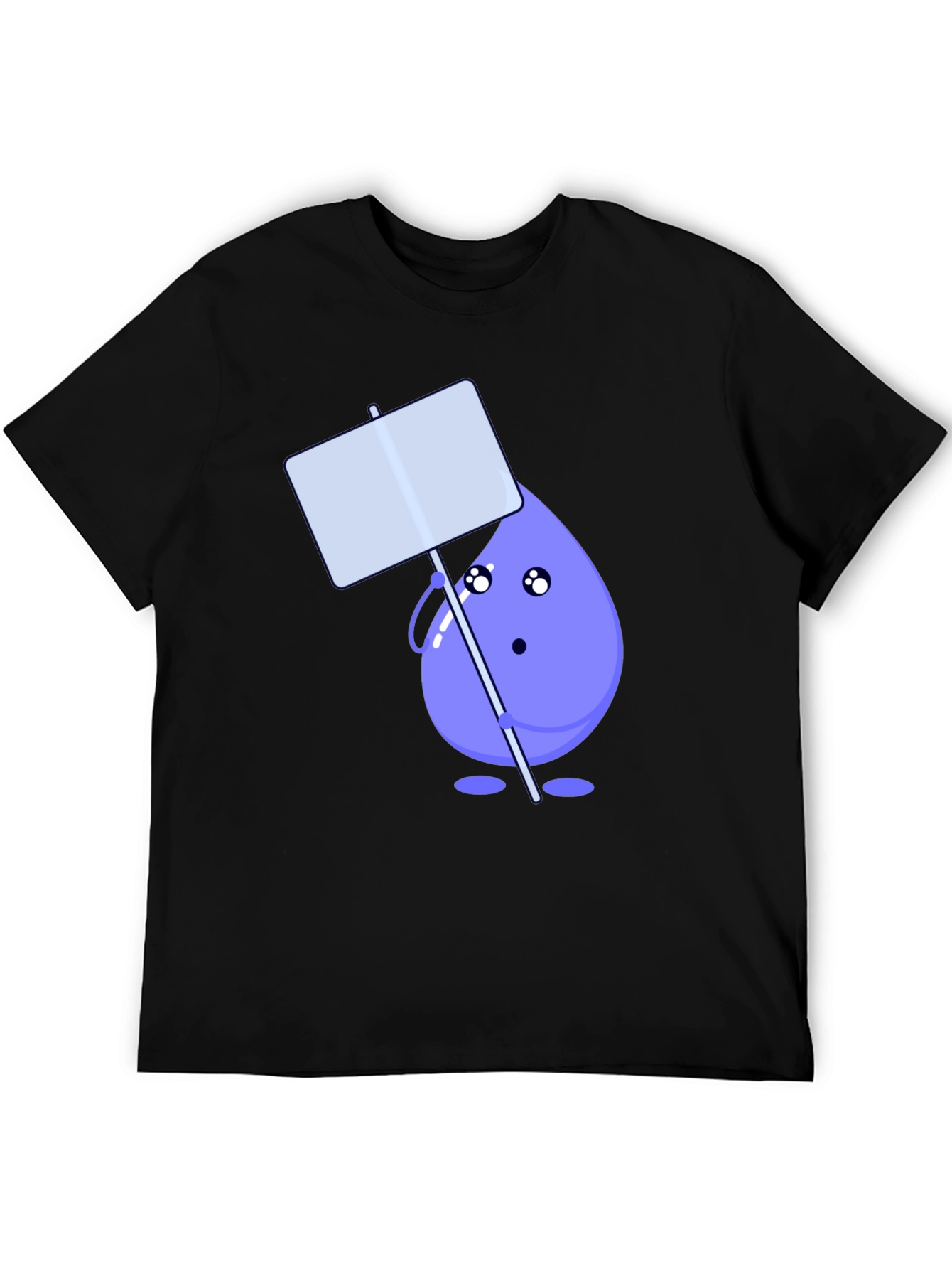 Cute Water Drop Holding Sign Black T-Shirt