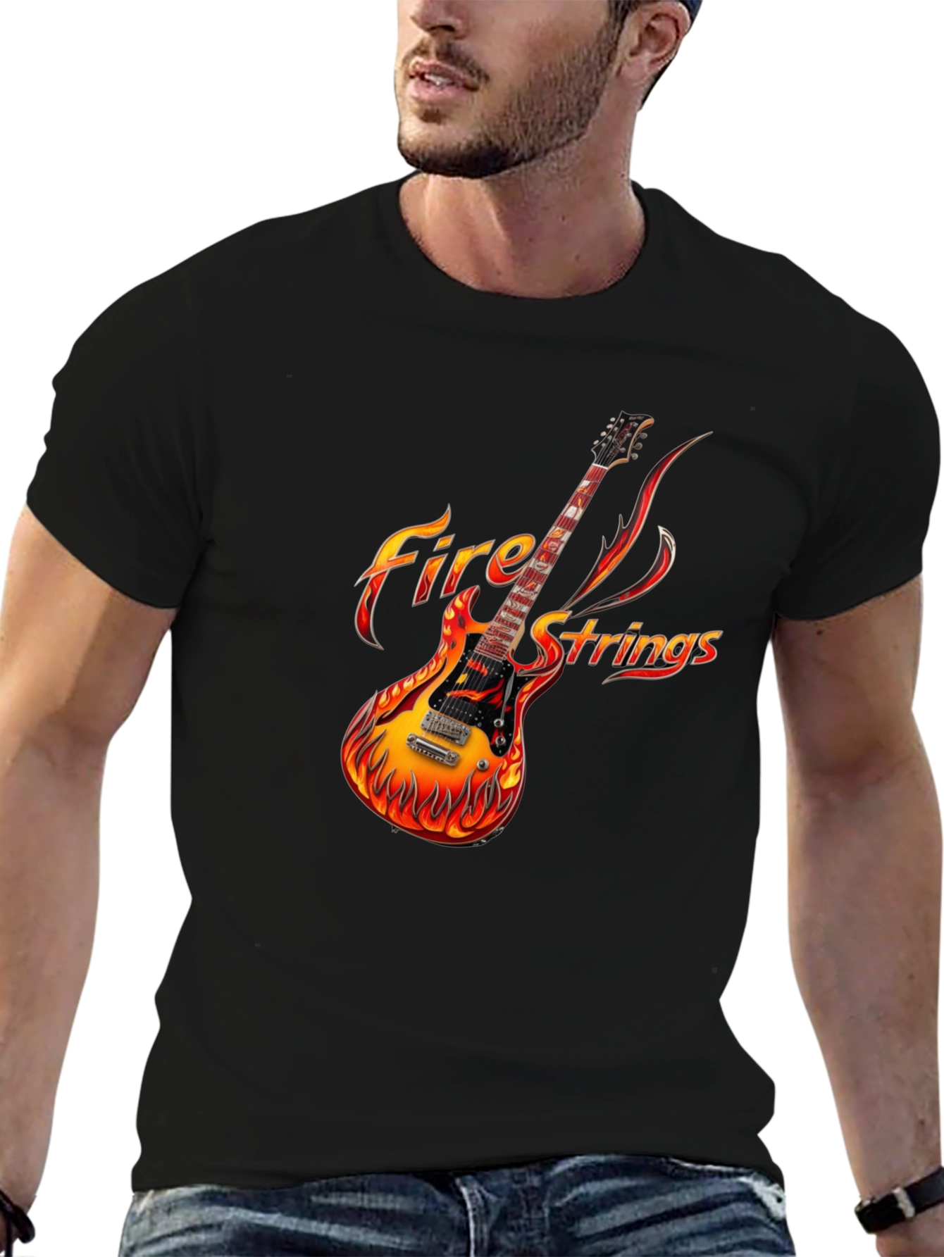 Fiery Guitar Graphic Tee - Rock Concert Ready