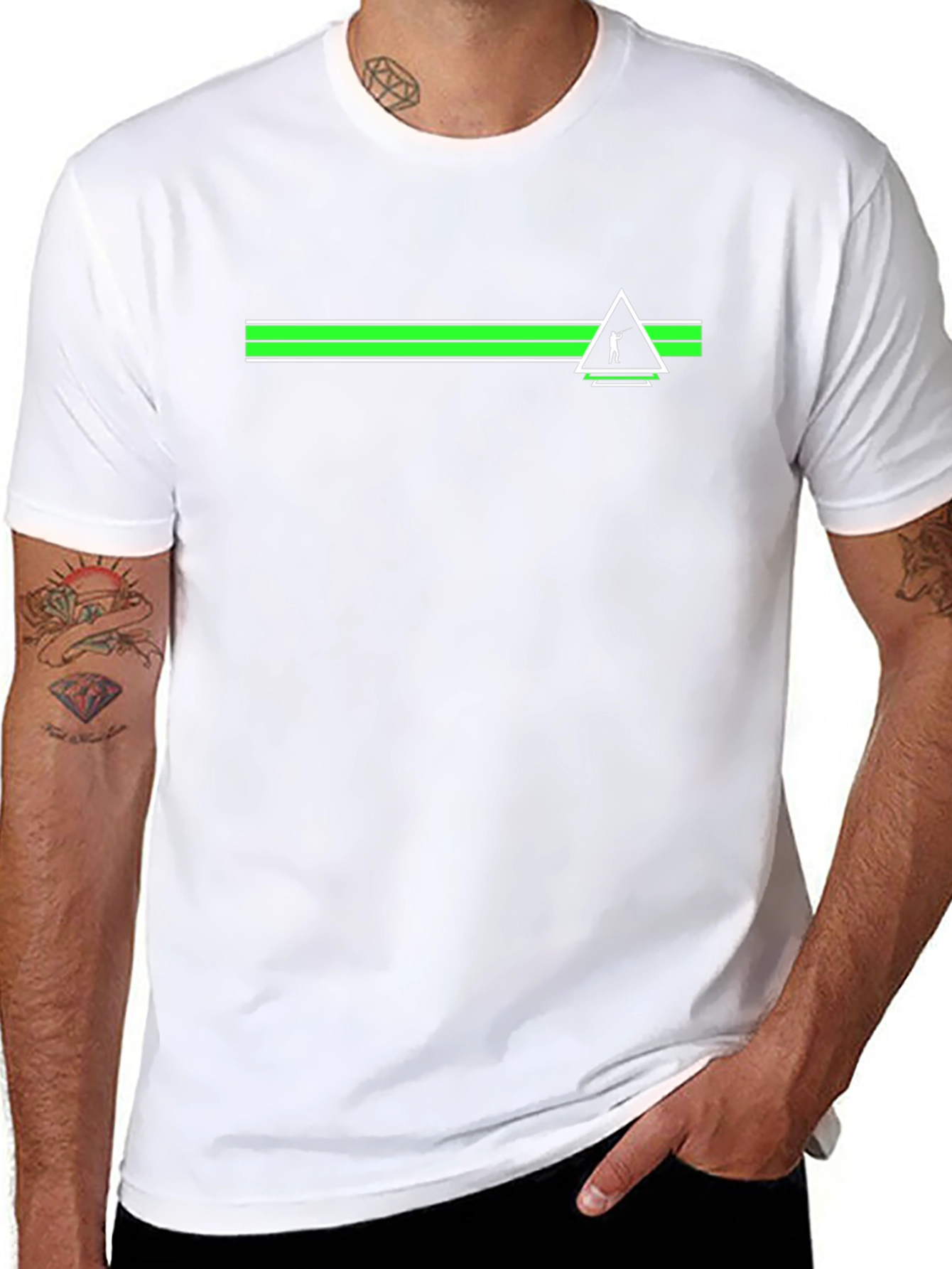 Modern Green Striped Graphic Tee - Black