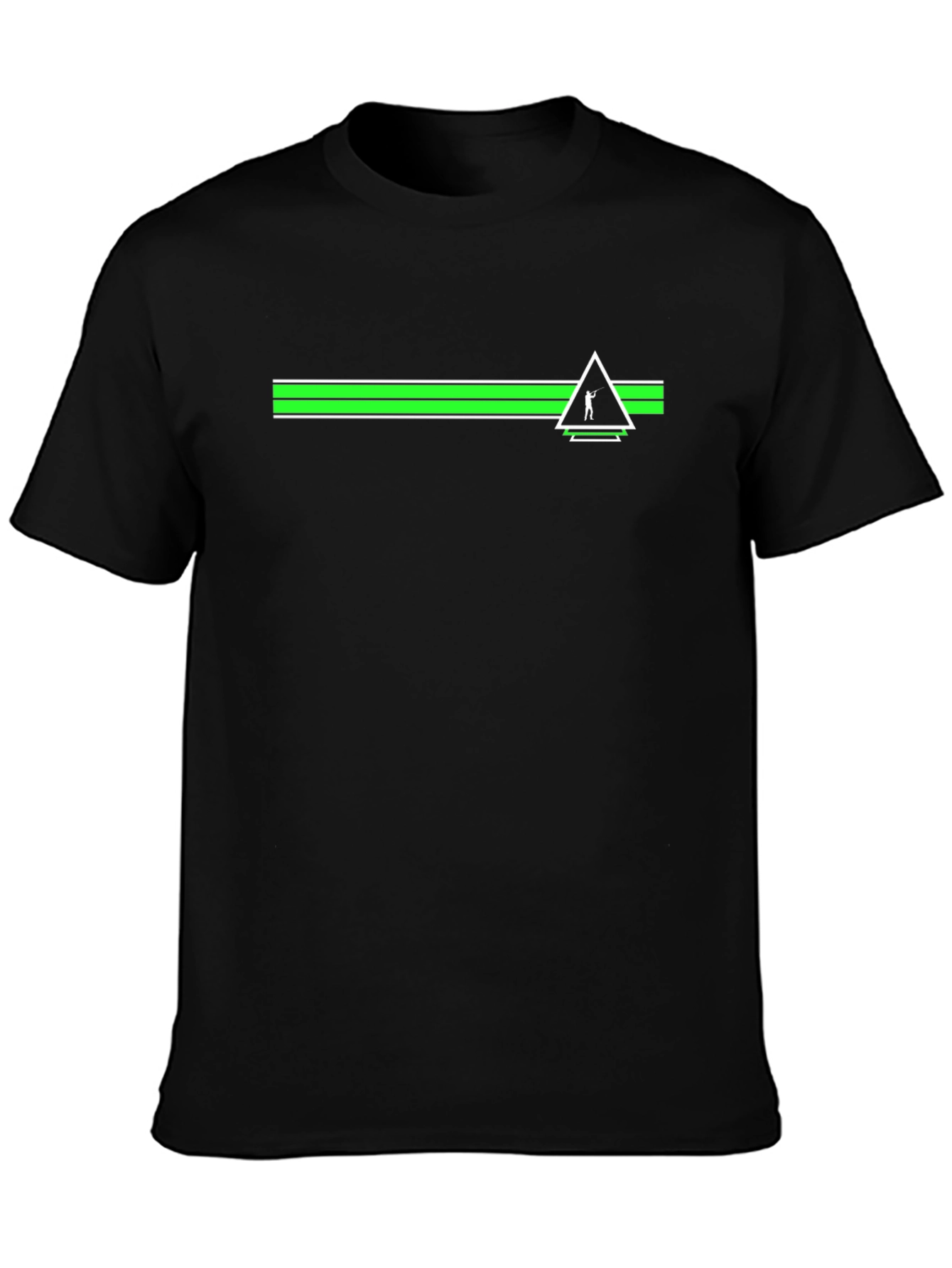Modern Green Striped Graphic Tee - Black