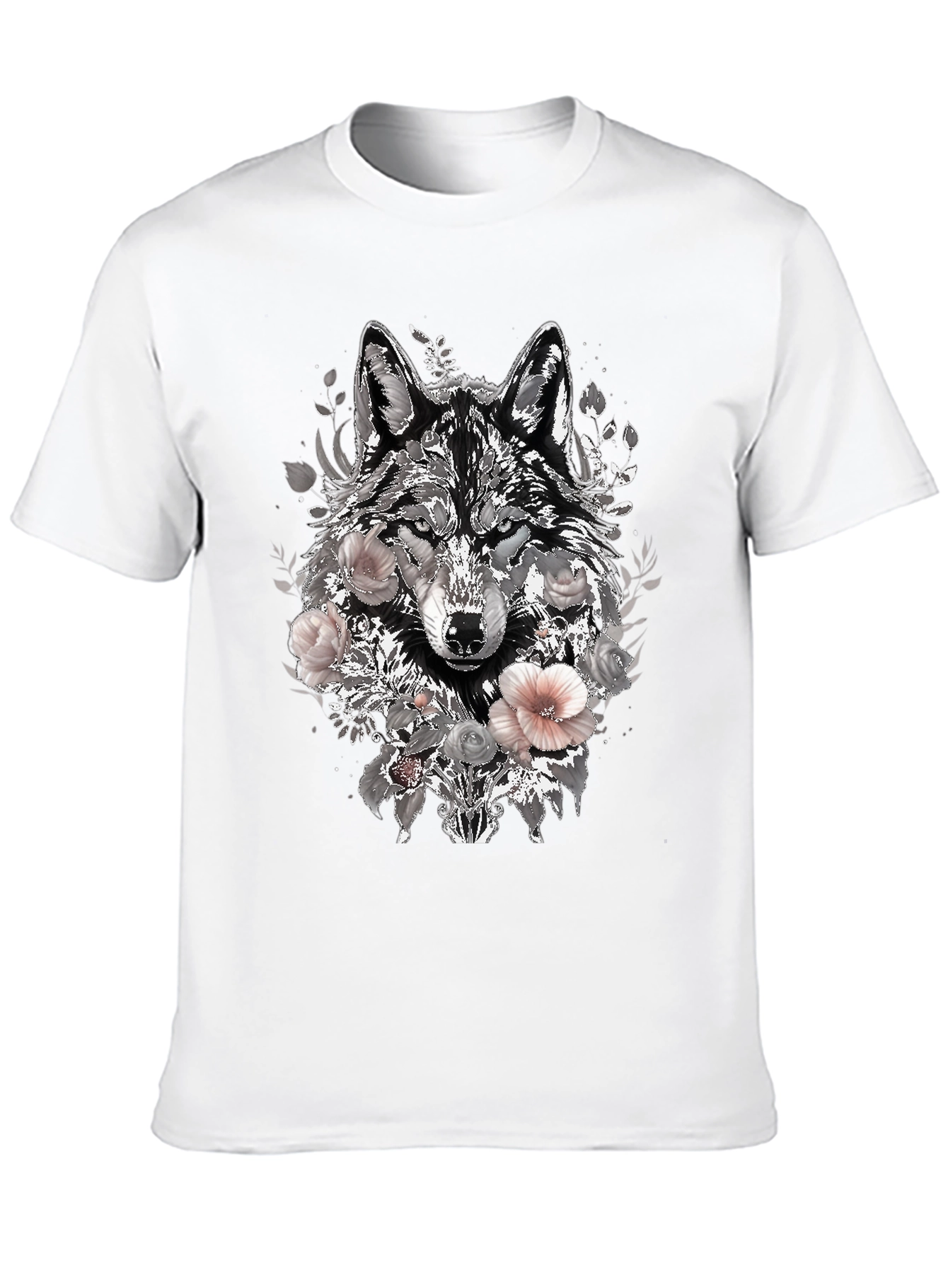 Floral Wolf Graphic Tee - Black