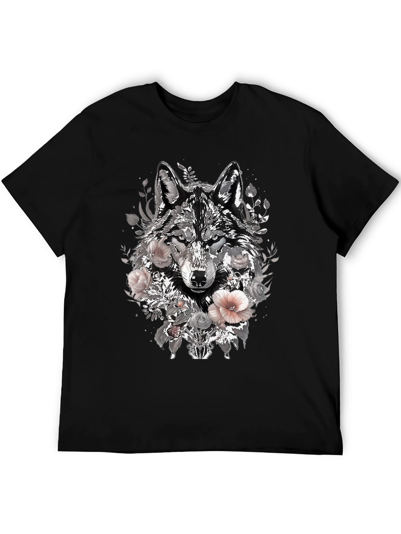 Floral Wolf Graphic Tee - Black
