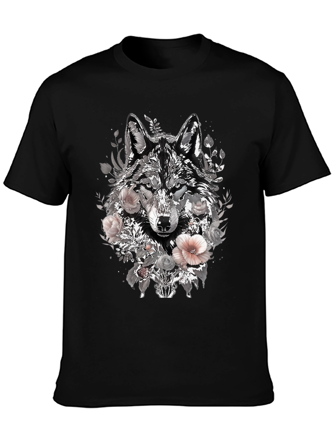 Floral Wolf Graphic Tee - Black