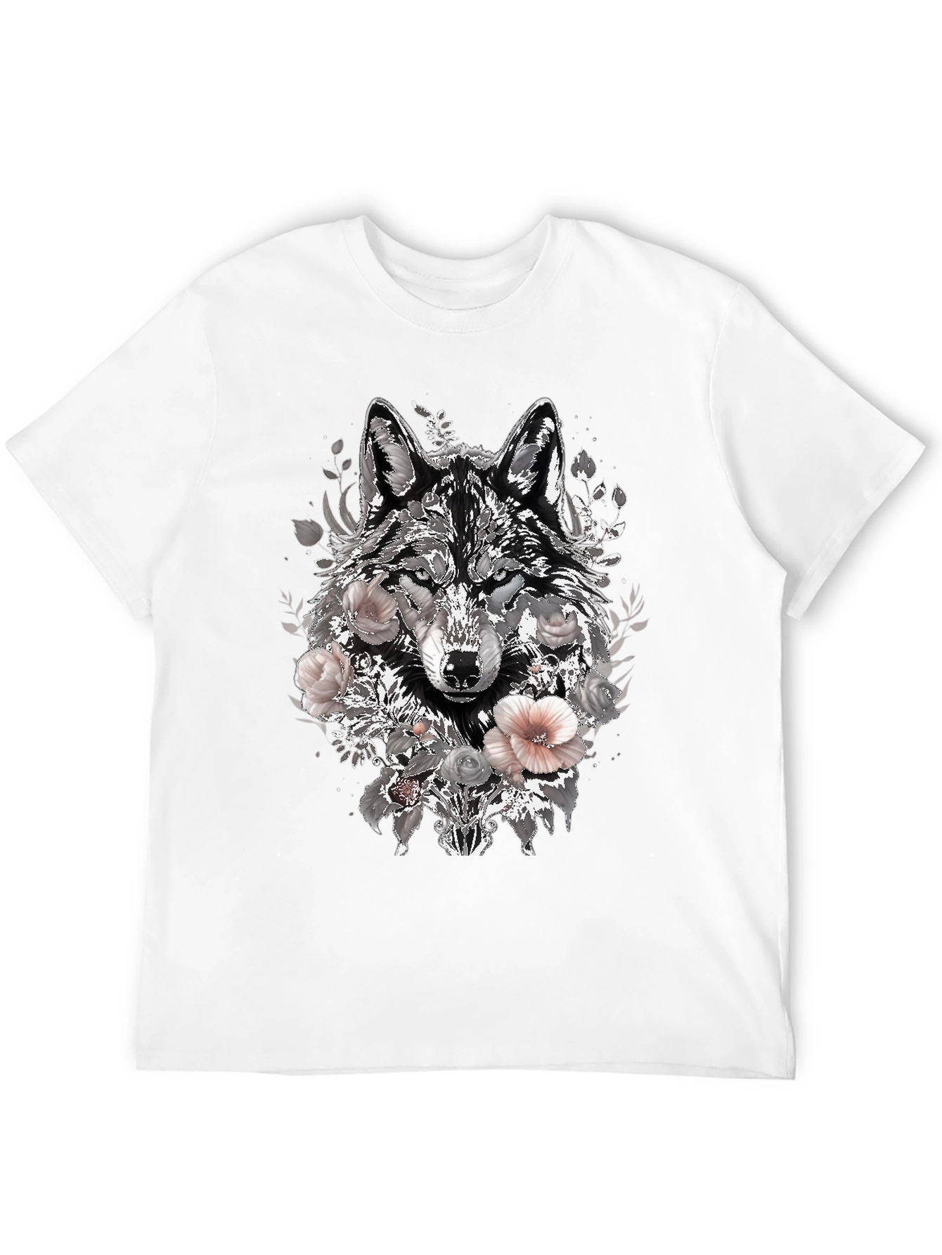 Floral Wolf Graphic Tee - Black