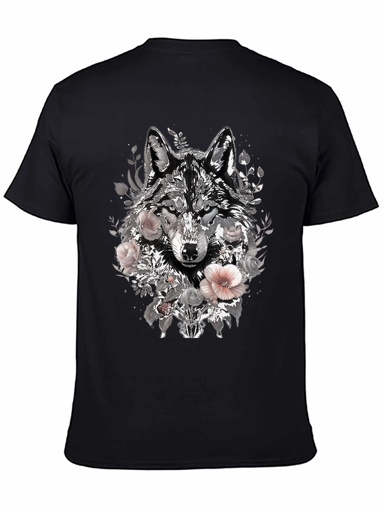Floral Wolf Graphic Tee - Black