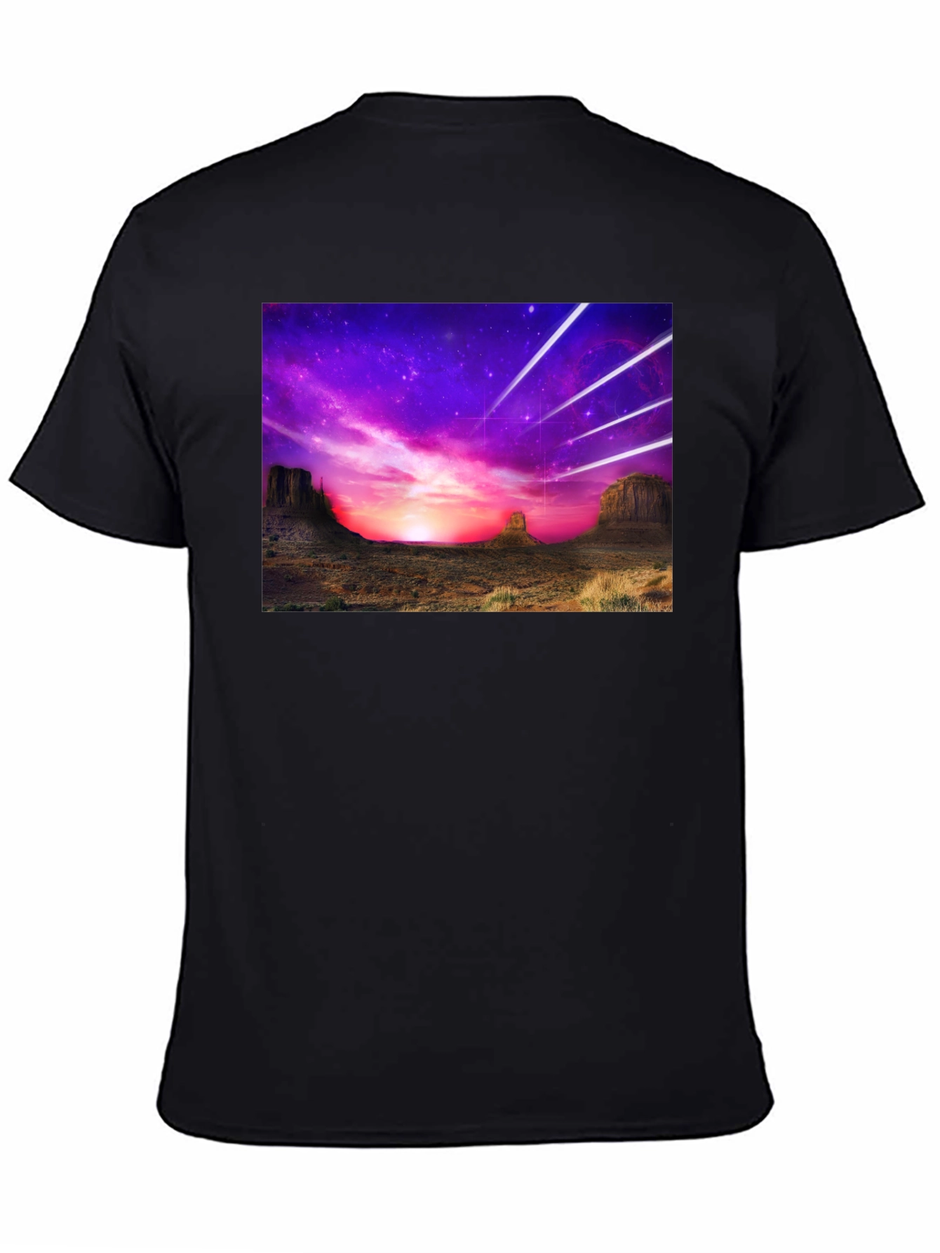 Cosmic Desert Graphic Tee - Black Cotton T-Shirt