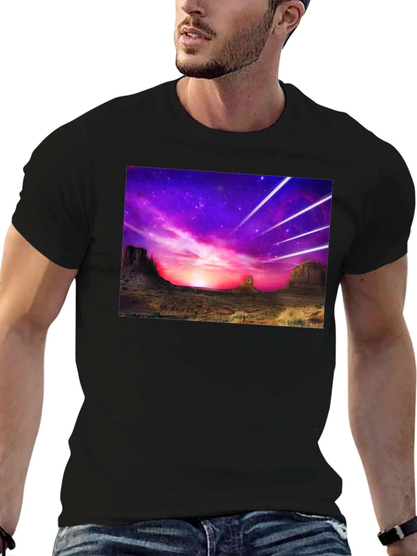 Cosmic Desert Graphic Tee - Black Cotton T-Shirt