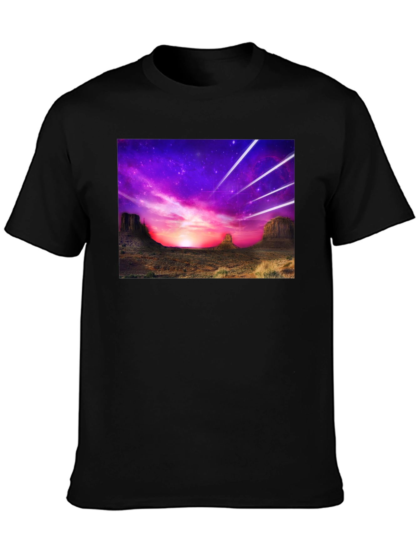 Cosmic Desert Graphic Tee - Black Cotton T-Shirt