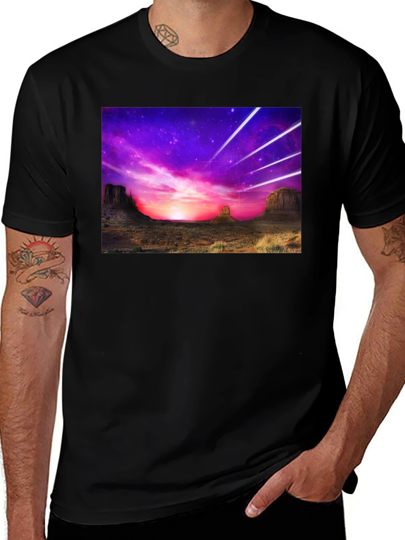 Cosmic Desert Graphic Tee - Black Cotton T-Shirt