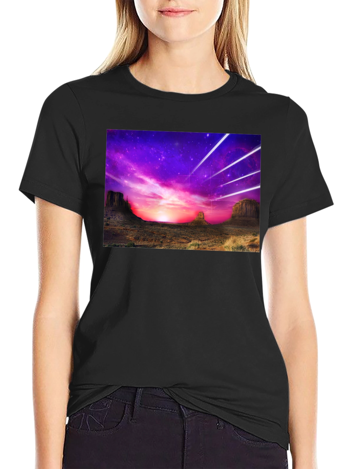 Cosmic Desert Graphic Tee - Black Cotton T-Shirt