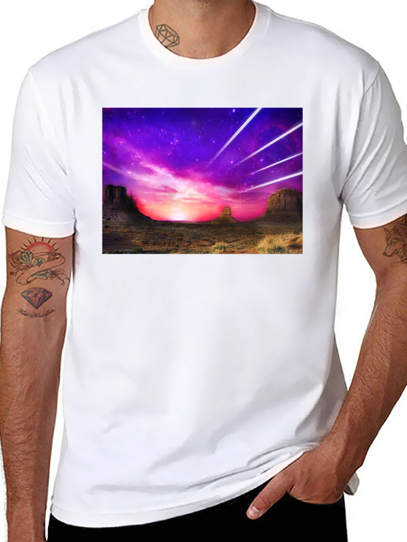 Cosmic Desert Graphic Tee - Black Cotton T-Shirt