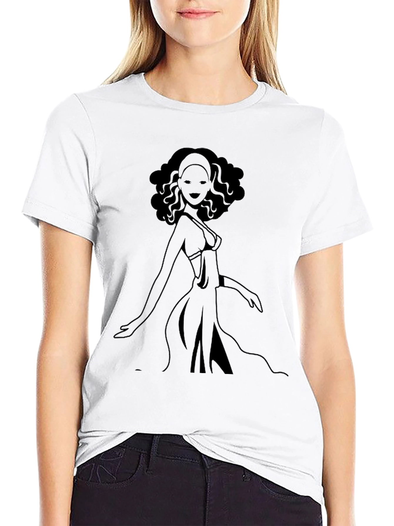 Black T-Shirt with Graphic Woman Design