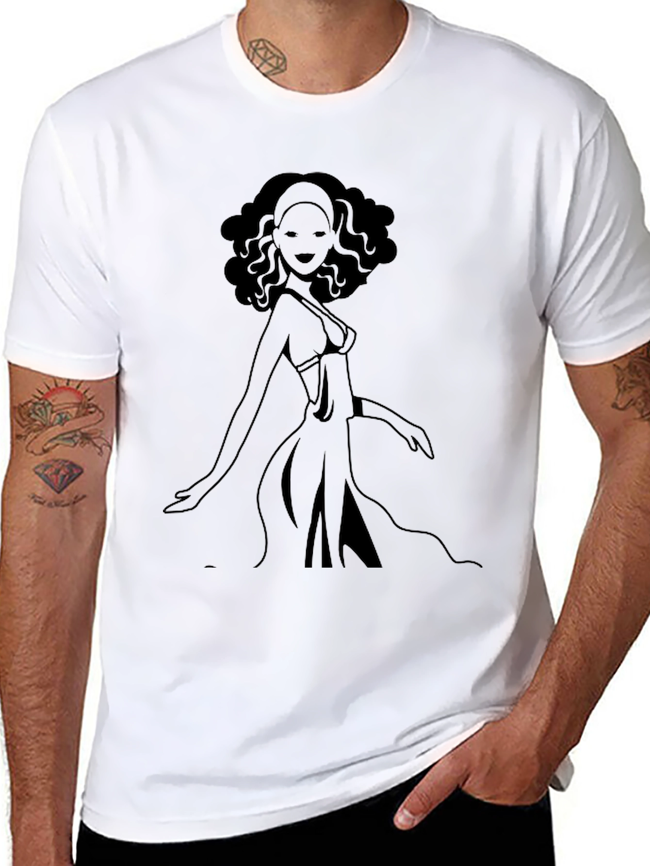 Black T-Shirt with Graphic Woman Design