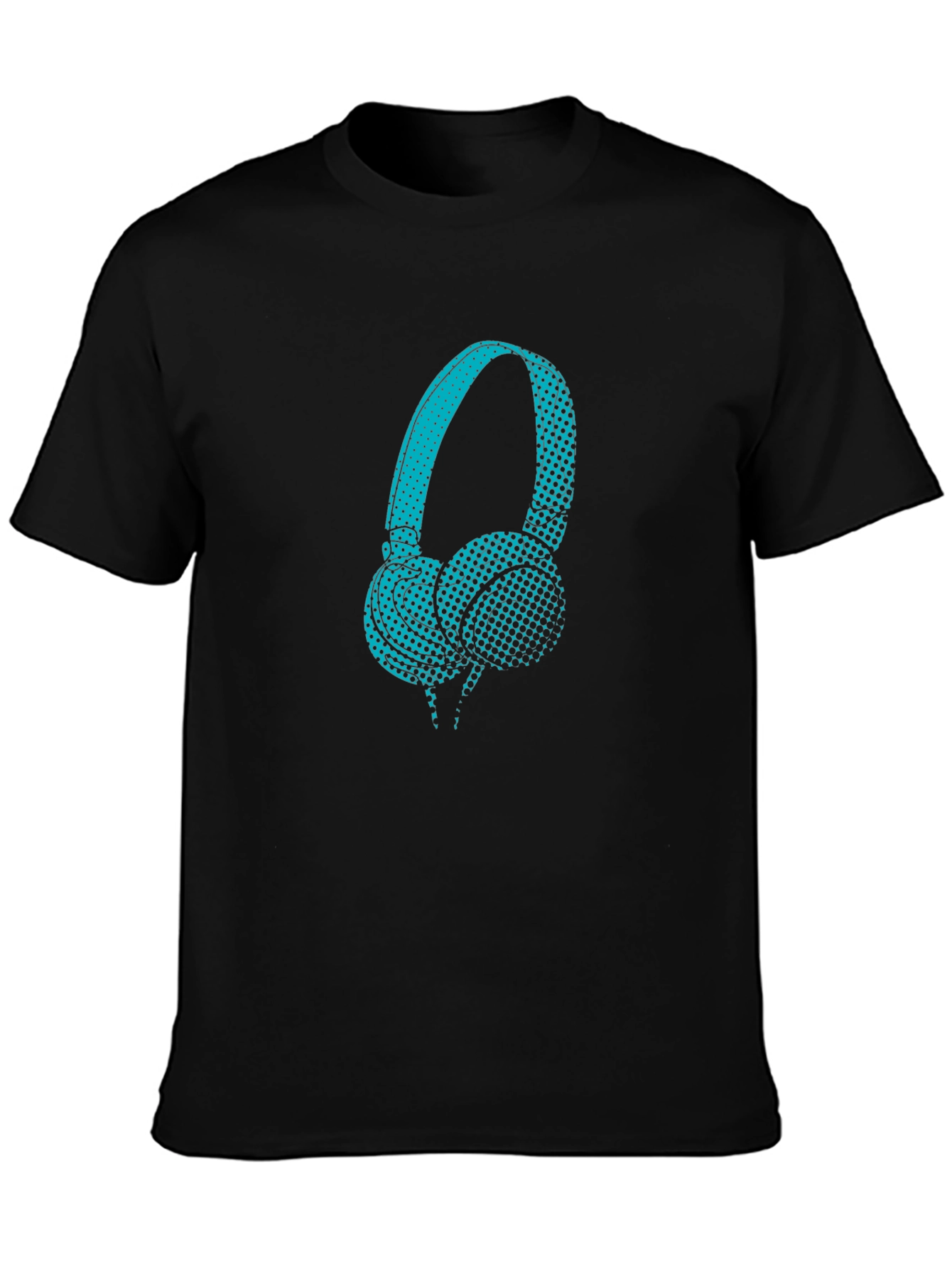 Graphic Teal Headphones Black T-Shirt