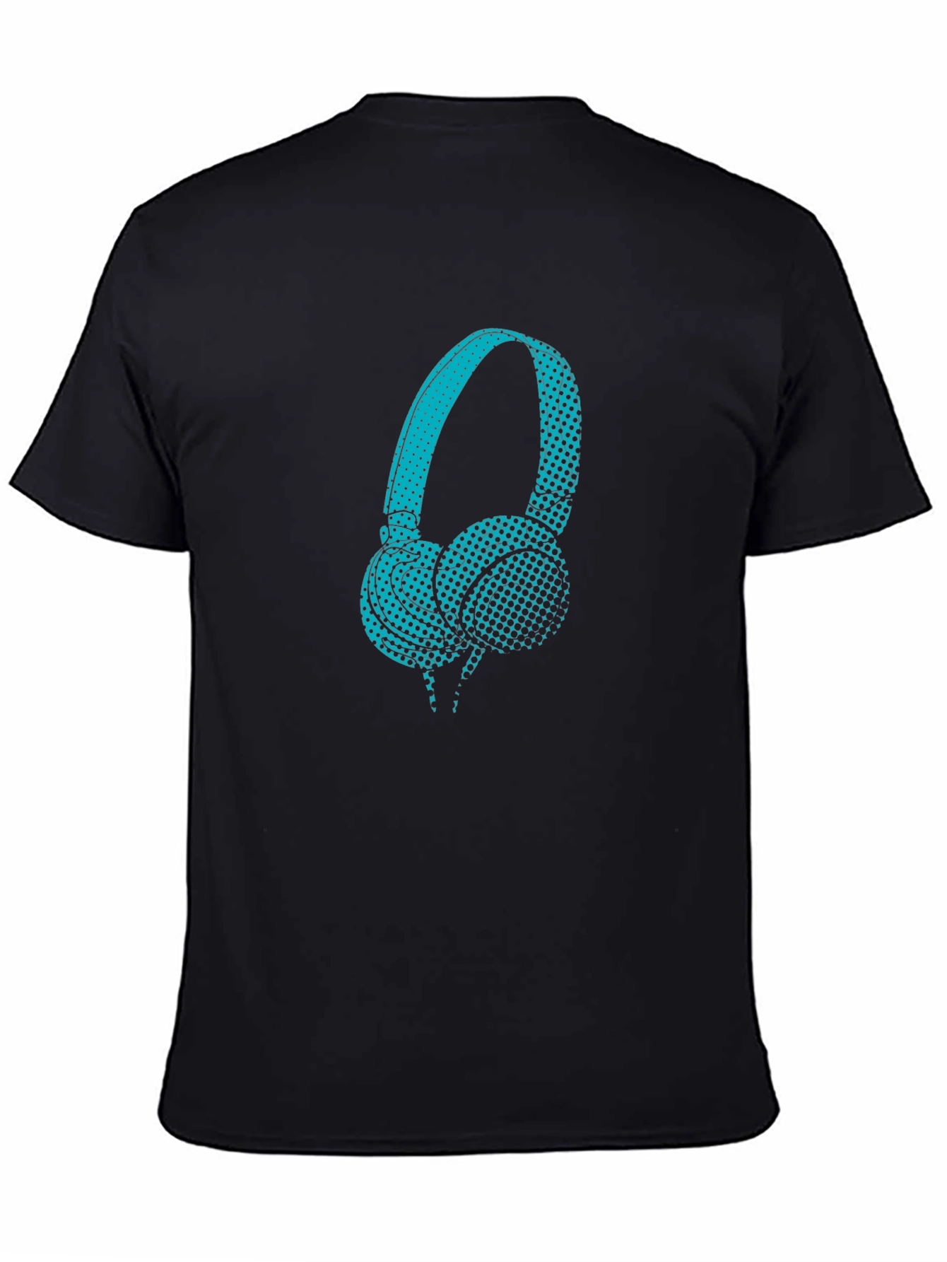 Graphic Teal Headphones Black T-Shirt