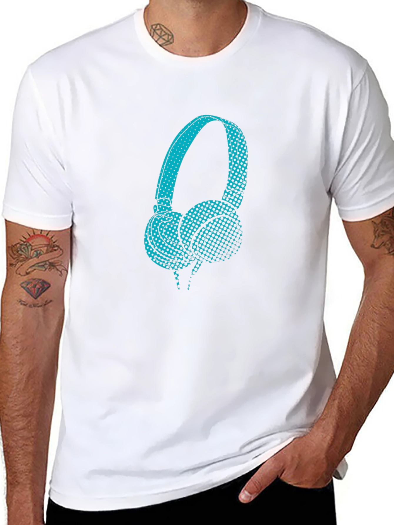 Graphic Teal Headphones Black T-Shirt