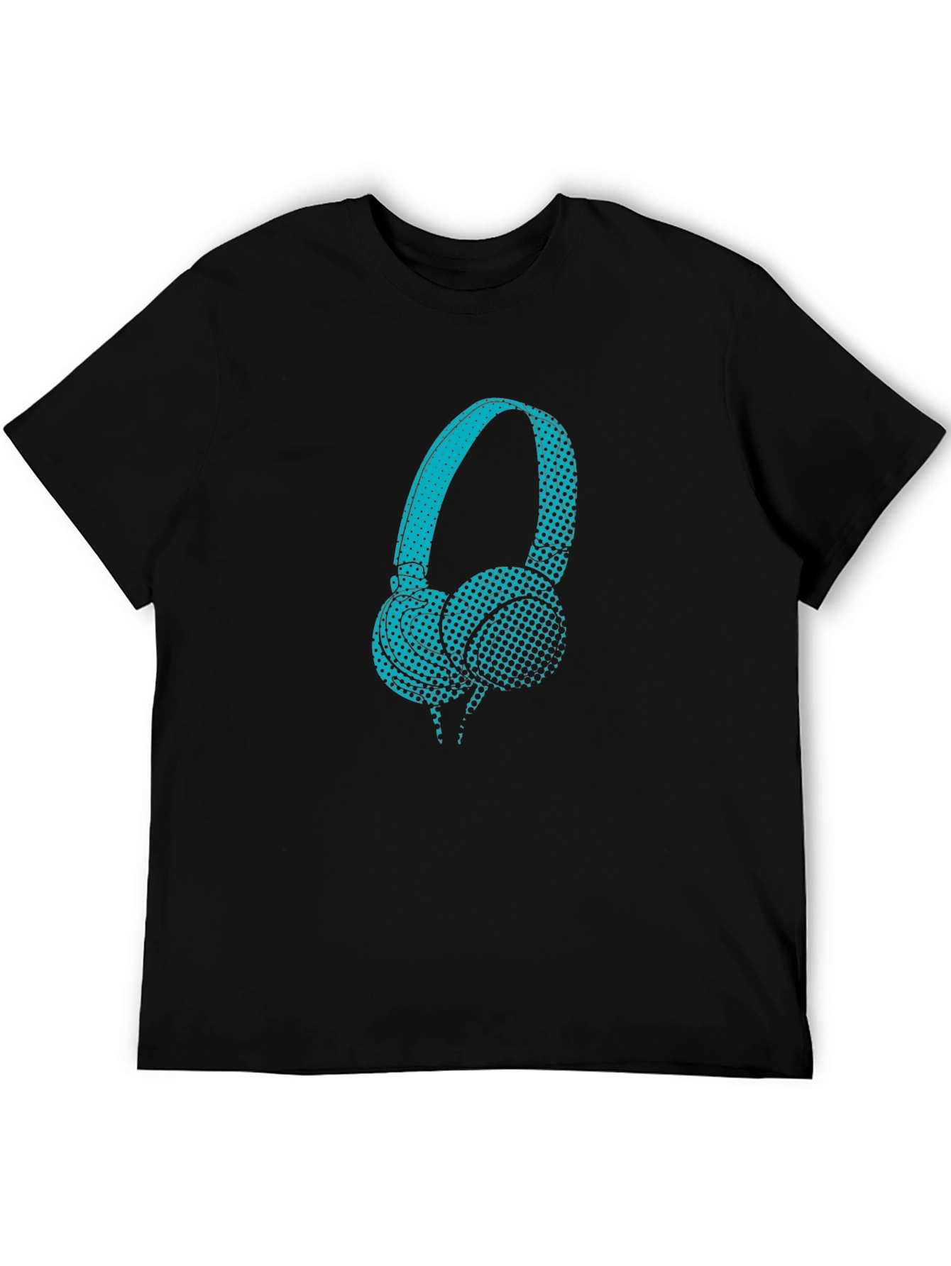 Graphic Teal Headphones Black T-Shirt