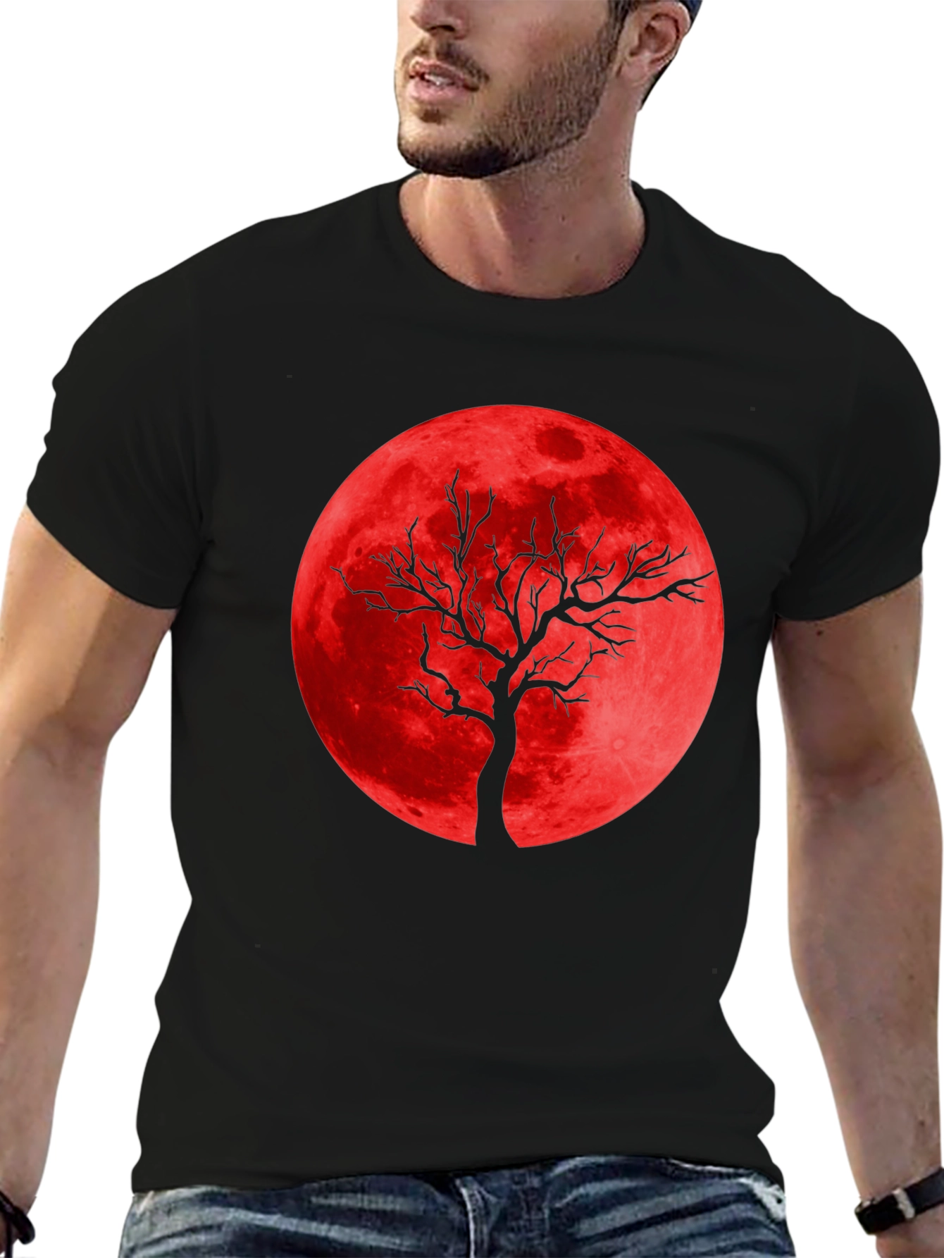 Red Moon Tree Graphic Tee - Unique Design